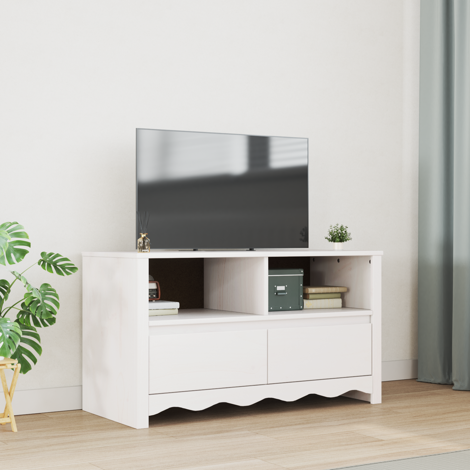TV-kast “DRAMMEN” Wit 99x43x55 cm Massief hout Vuren