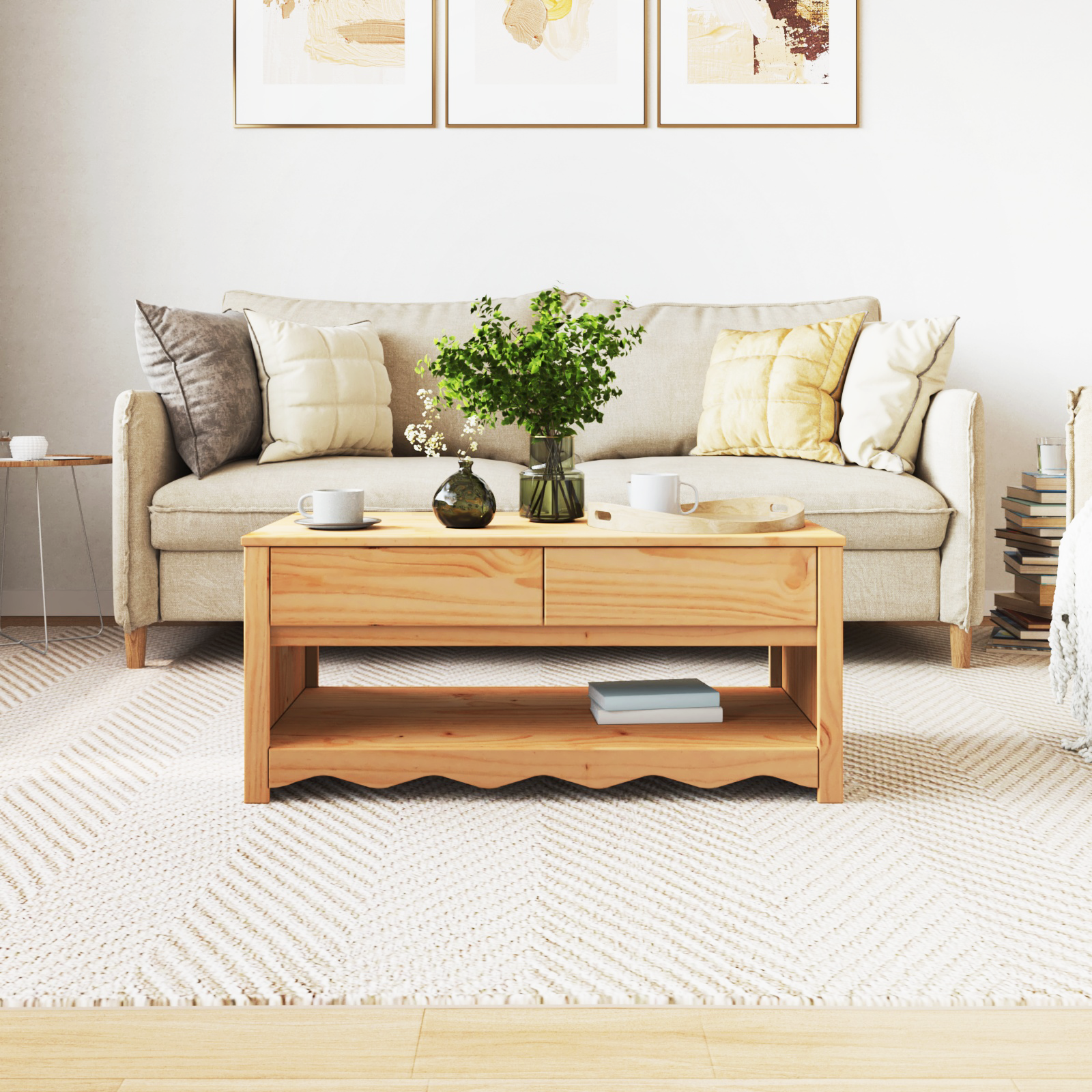 Coffee Table "DRAMMEN" 99x55x45 cm Solid Wood Pine - Image 4