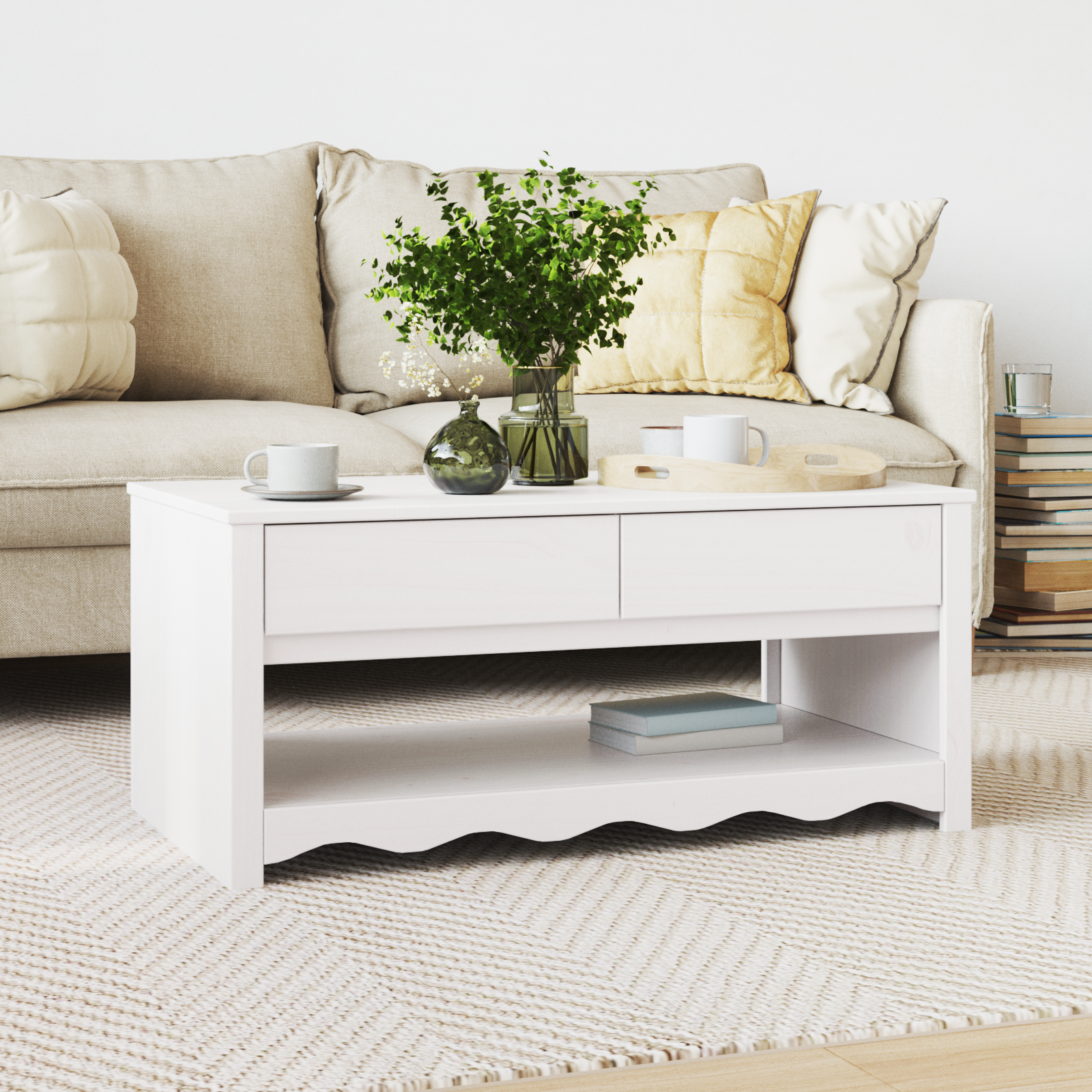 Coffee Table "DRAMMEN" White 99x55x45 cm Solid Wood Pine