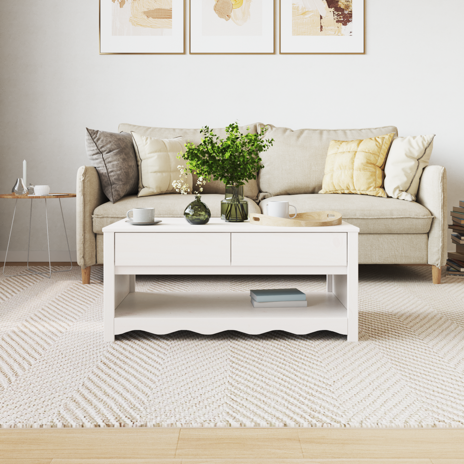 Coffee Table "DRAMMEN" White 99x55x45 cm Solid Wood Pine - Image 4