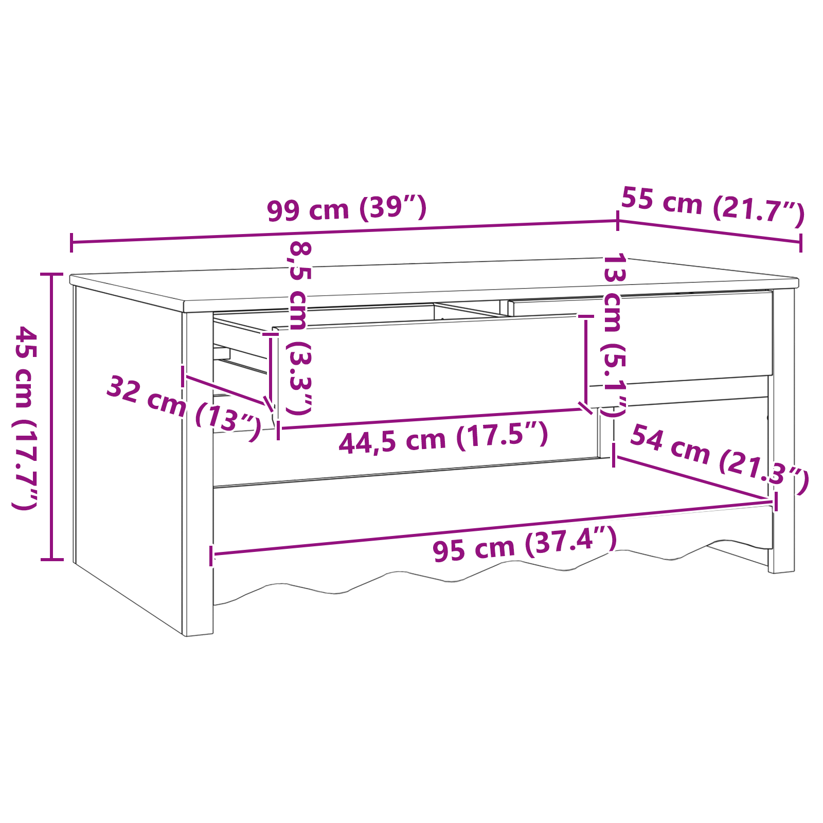 Coffee Table "DRAMMEN" White 99x55x45 cm Solid Wood Pine - Image 11