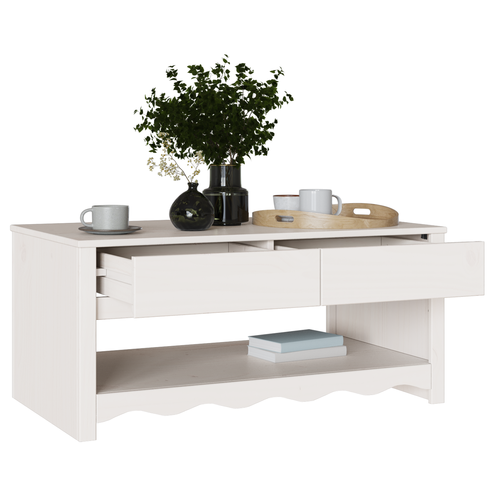 Coffee Table "DRAMMEN" White 99x55x45 cm Solid Wood Pine - Image 3