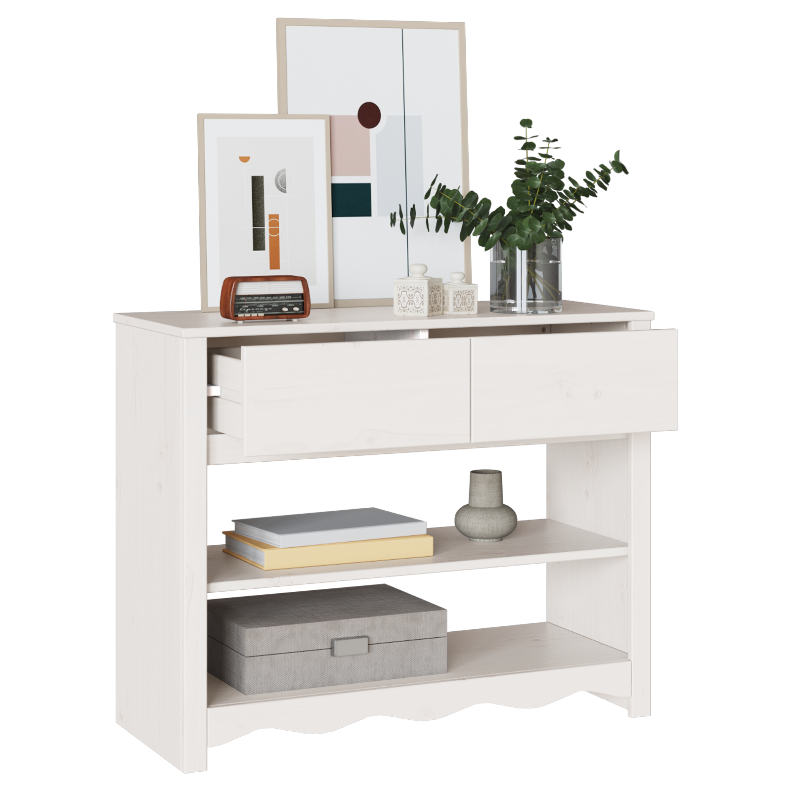Konsolinis stalas "DRAMMEN" Baltas 89,5x37x73 cm Iš kietos pušies - Image 3