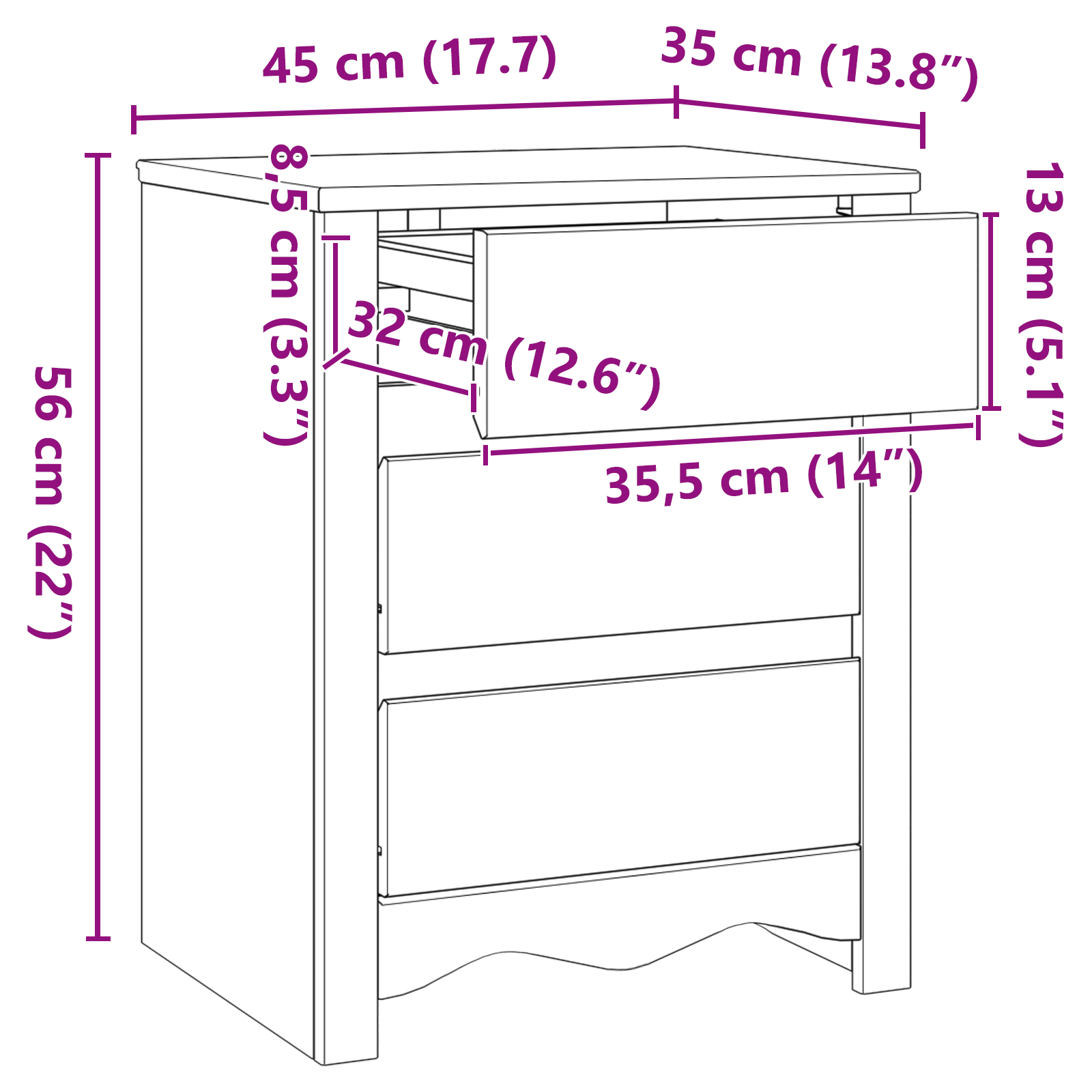 Bedside Cabinet "DRAMMEN" White 45x35x56 cm Solid Wood Pine - Image 11