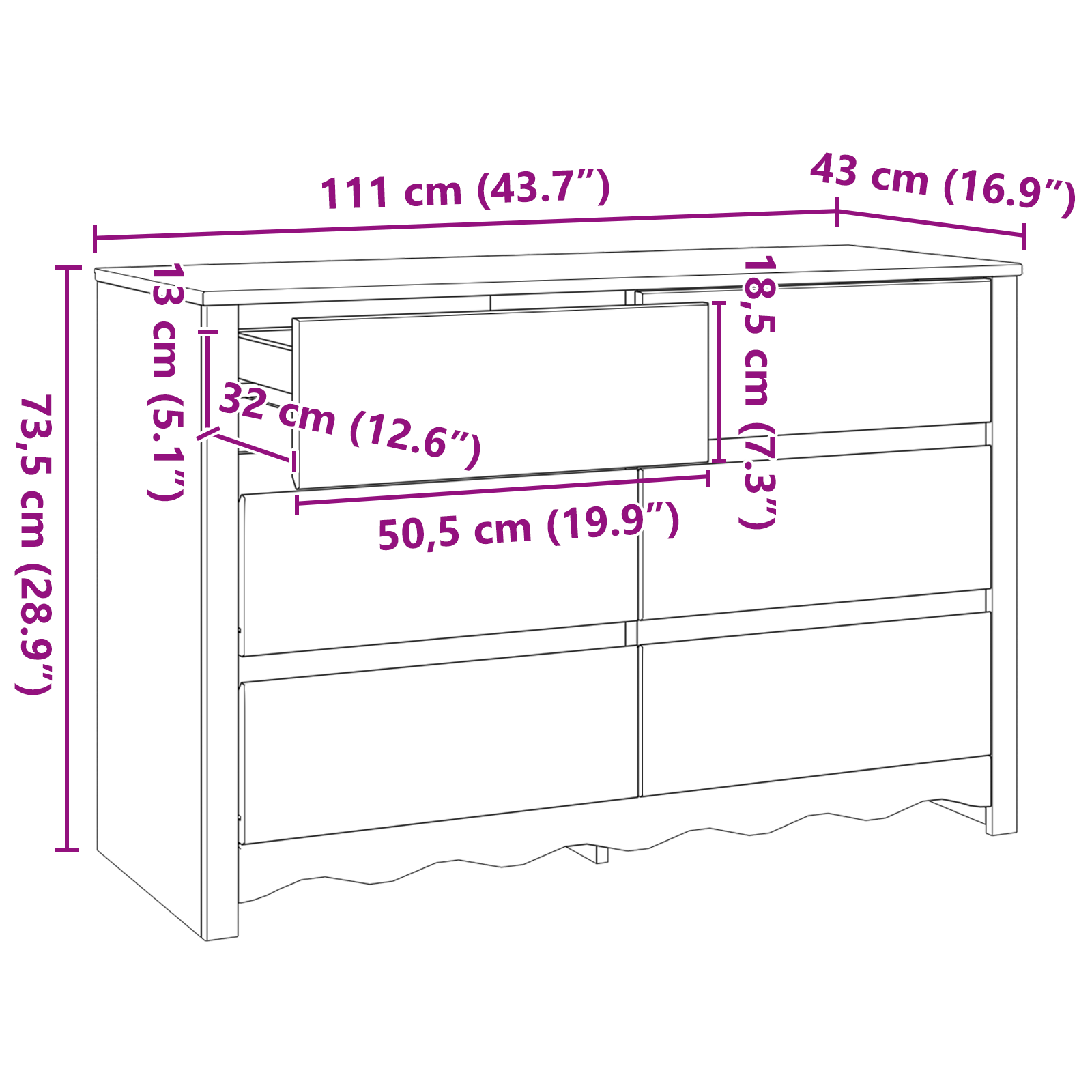 Komoda "DRAMMEN" 111x43x73,5 cm Kietas Pušies Medienos - Image 11
