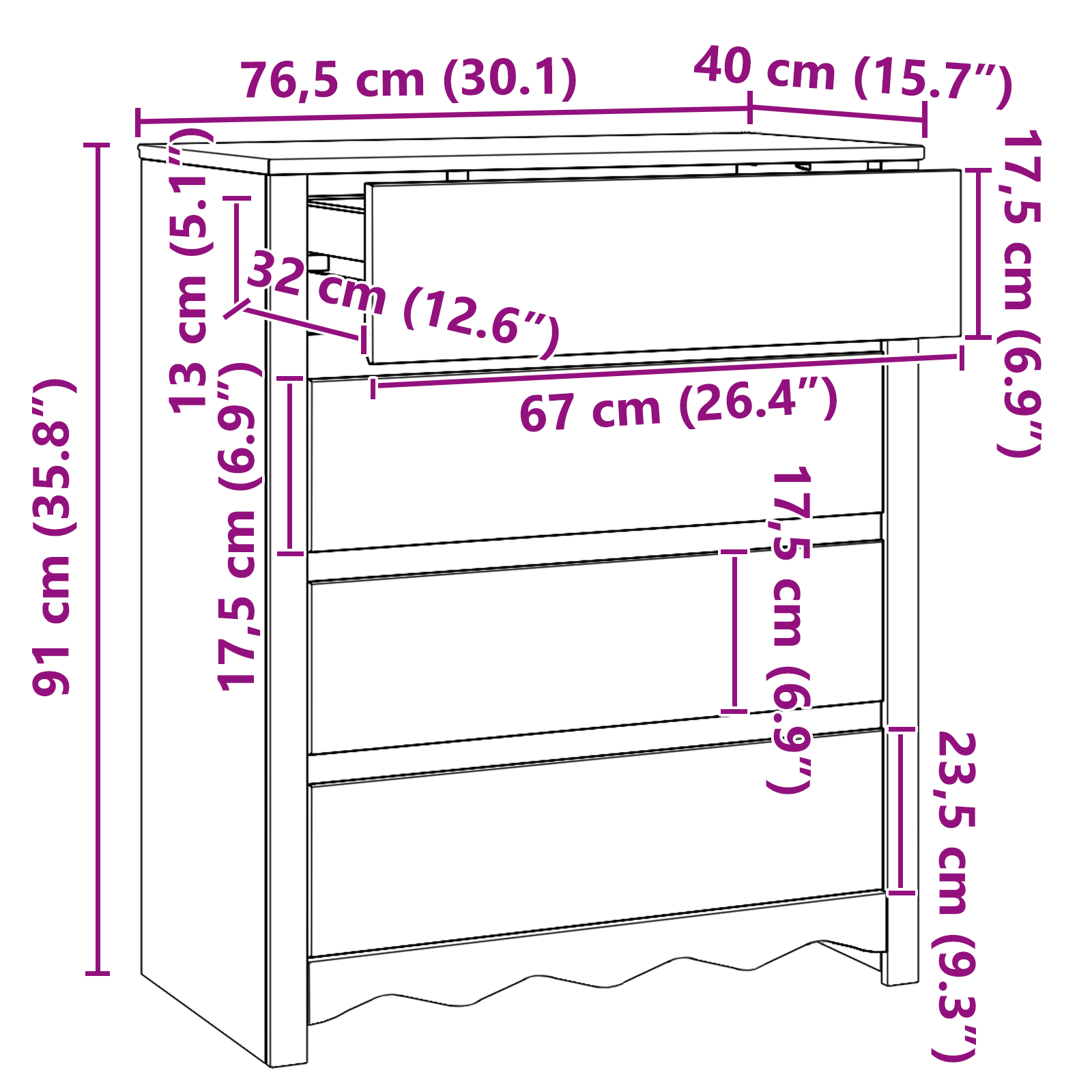 Chest of Drawers "DRAMMEN" 76,5x40x91 cm Solid Wood Pine - Image 11