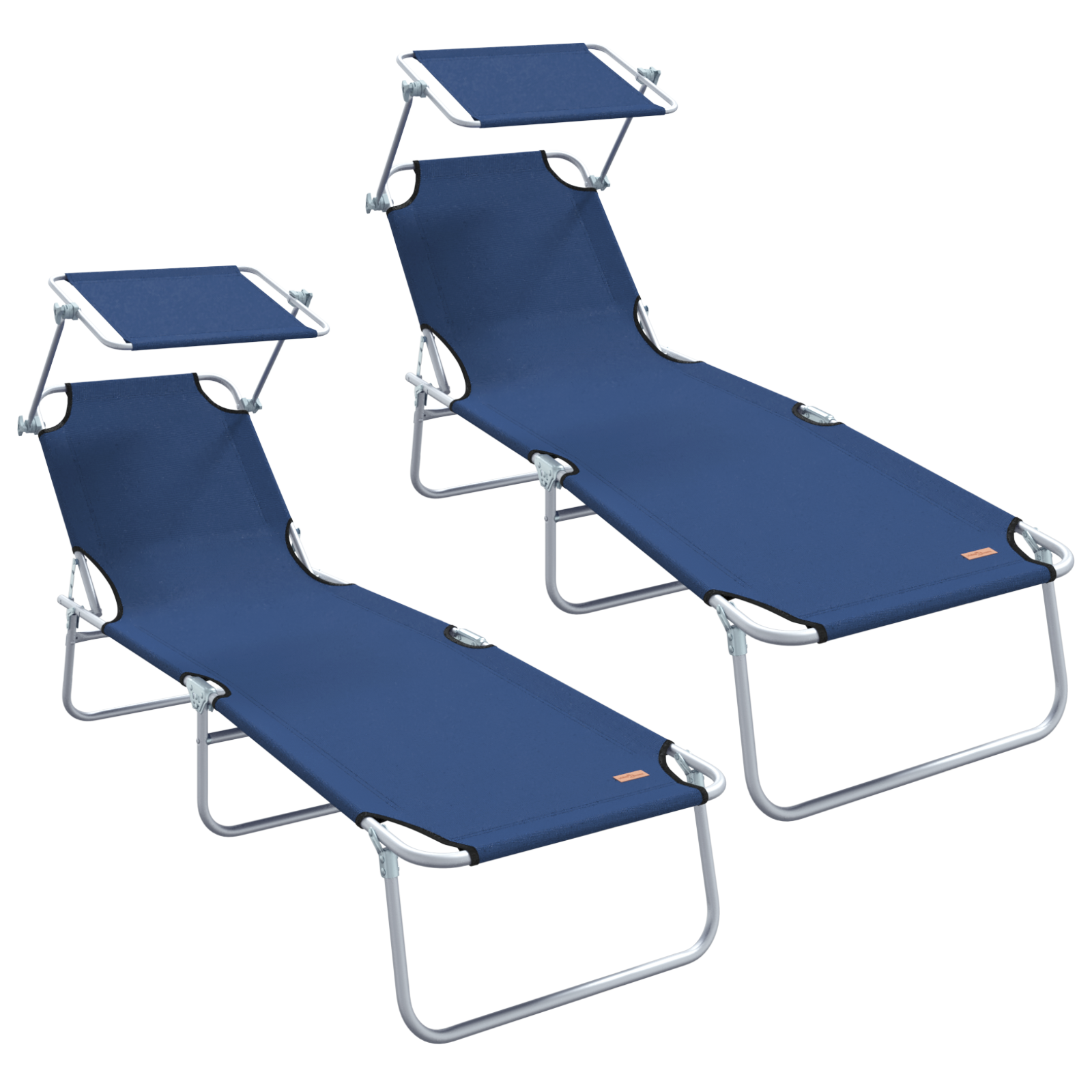Folding Sun Loungers 2 pcs with Canopy Blue 600D Oxford Fabric - Image 2