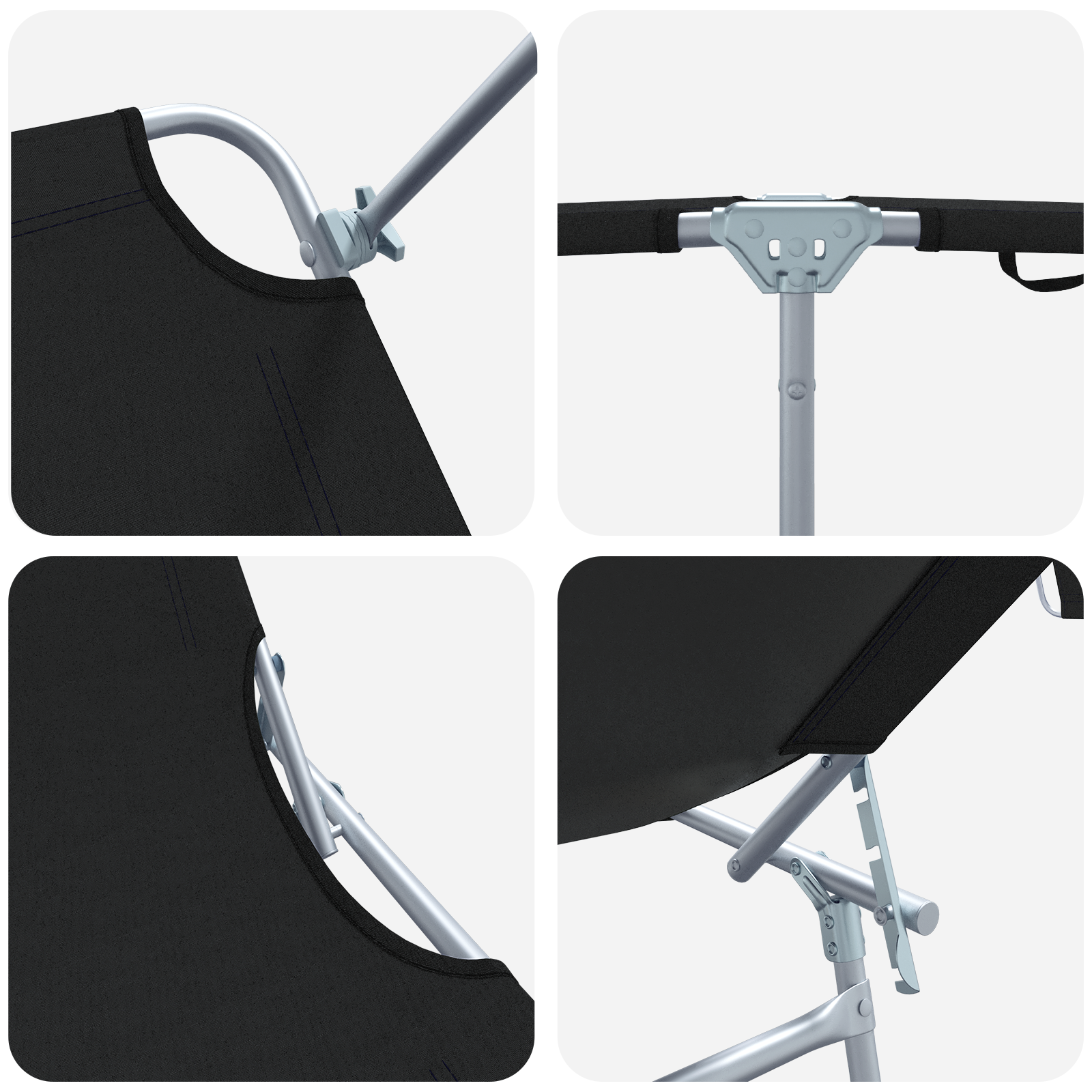 2 vnt. sulankstomų saulės gultų su stogu Juoda 600D oksfordo audinys - Image 8