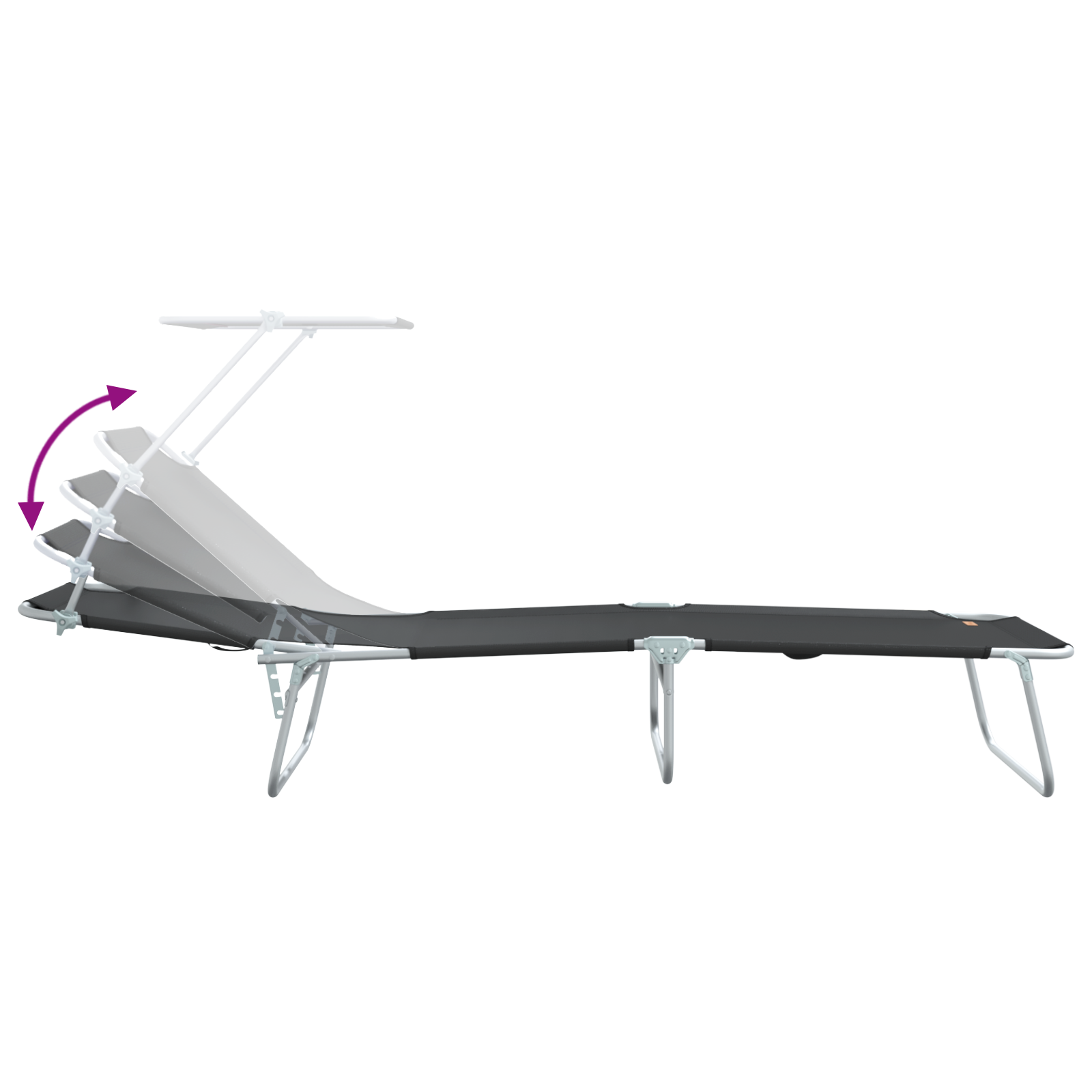 2 vnt. sulankstomų saulės gultų su stogu Juoda 600D oksfordo audinys - Image 10