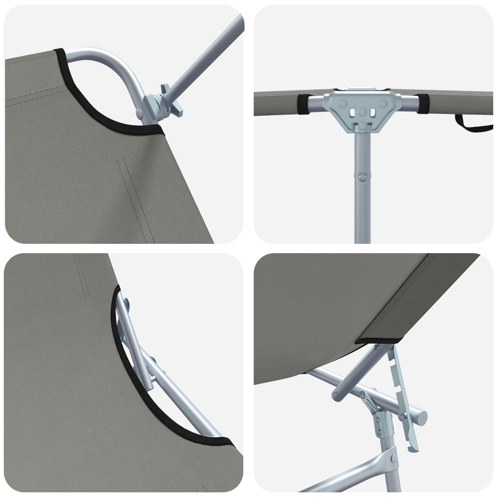 Folding Sun Loungers 2 pcs with Canopy Grey 600D Oxford Fabric - Image 8