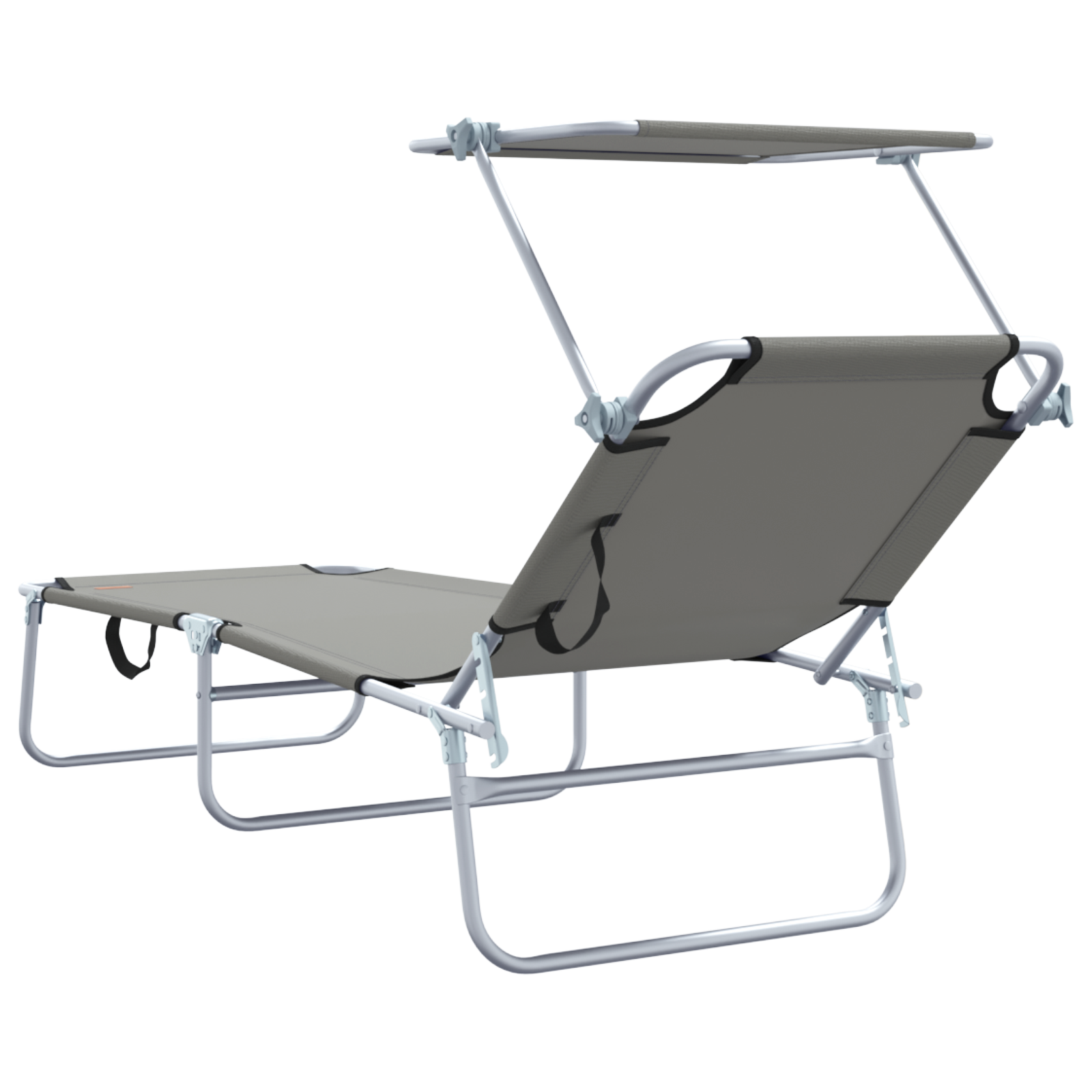 Folding Sun Loungers 2 pcs with Canopy Grey 600D Oxford Fabric - Image 7