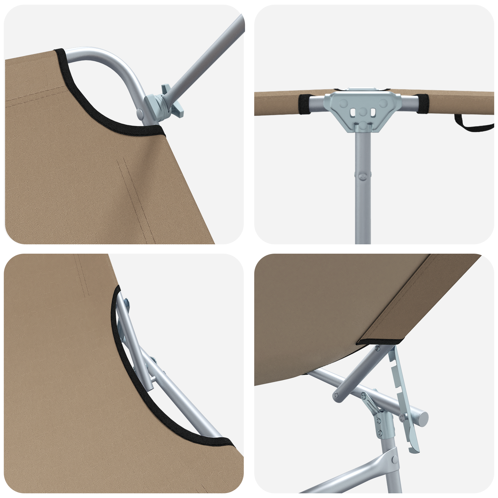Folding Sun Loungers 2 pcs with Canopy Taupe 600D Oxford Fabric - Image 8