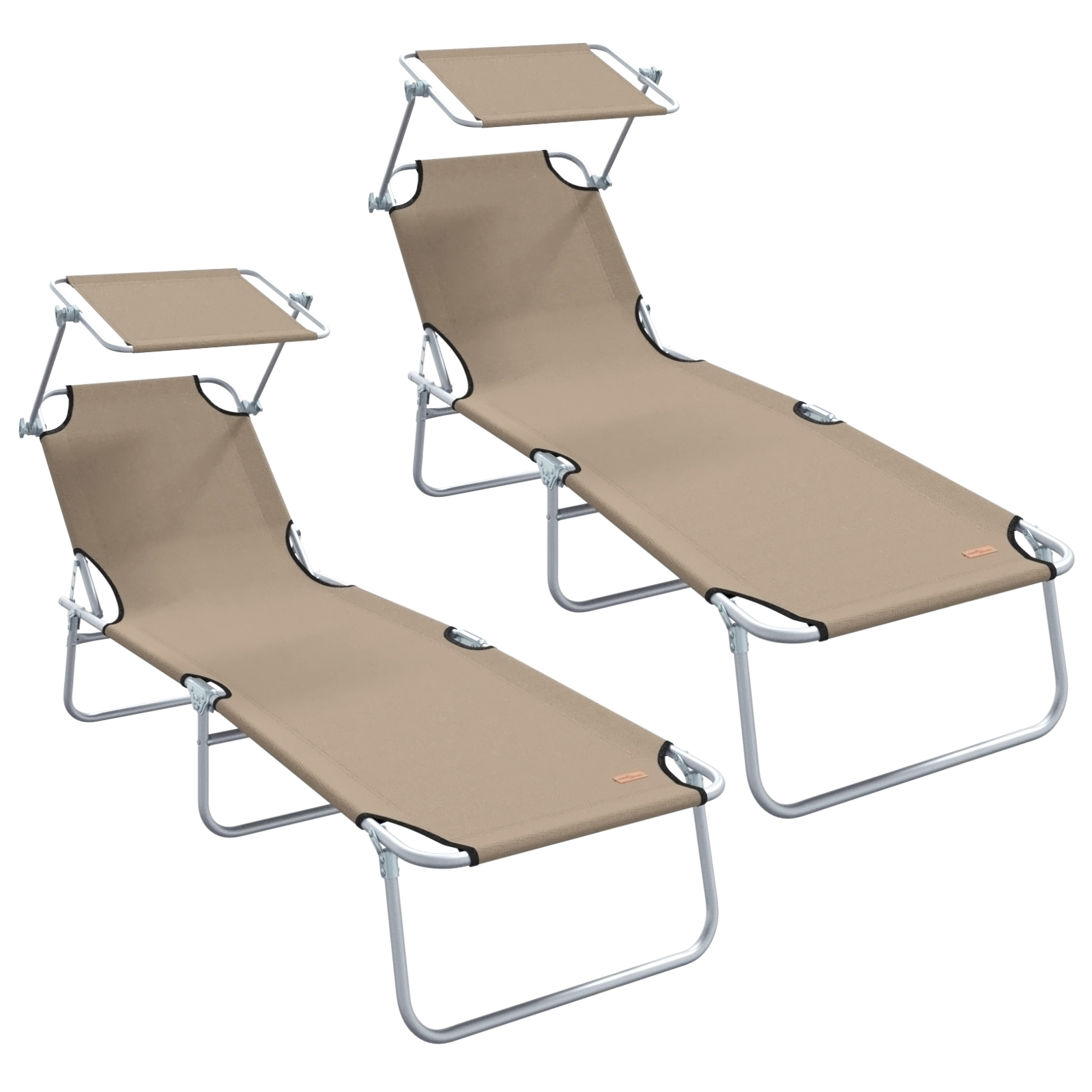 Folding Sun Loungers 2 pcs with Canopy Taupe 600D Oxford Fabric - Image 2