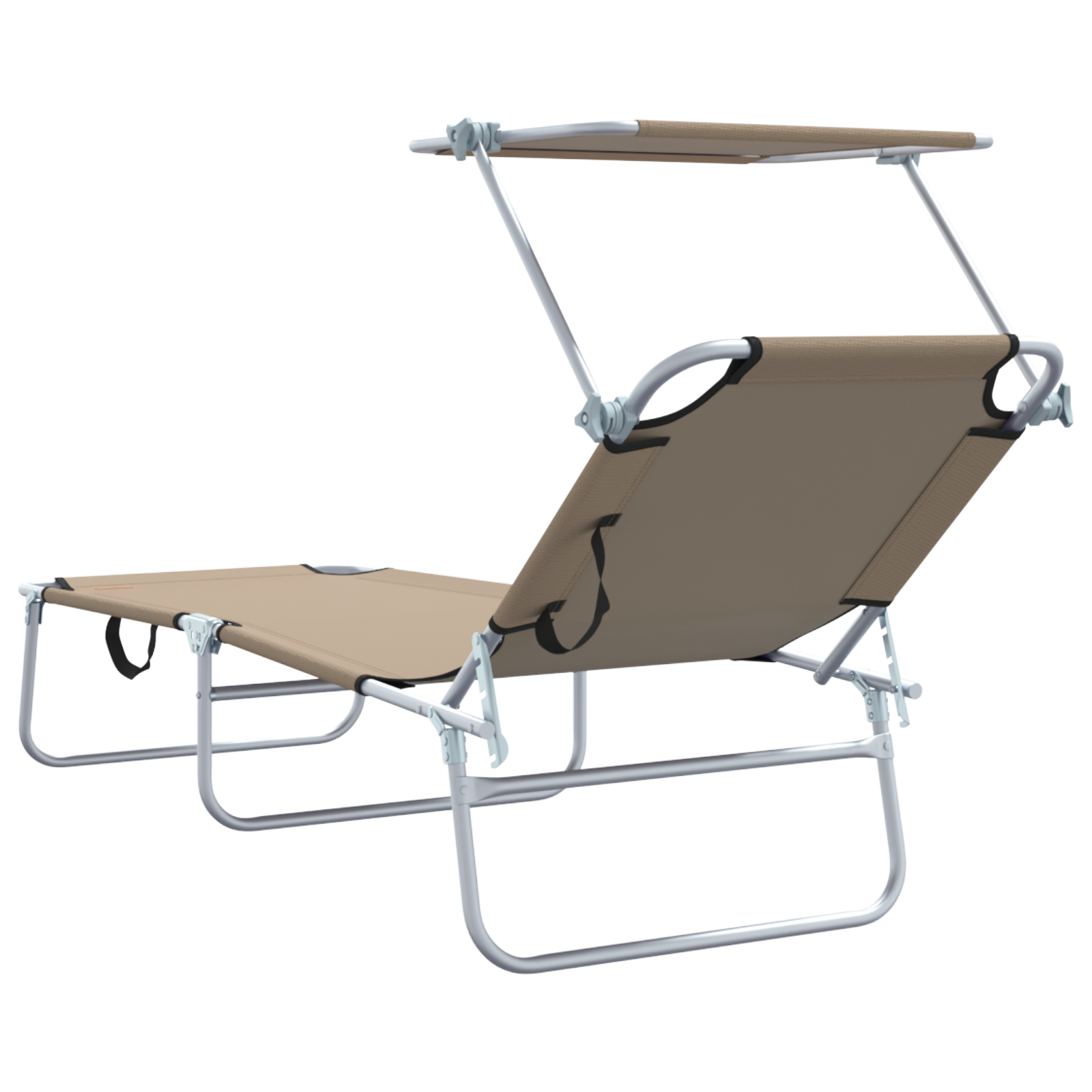Folding Sun Loungers 2 pcs with Canopy Taupe 600D Oxford Fabric - Image 7
