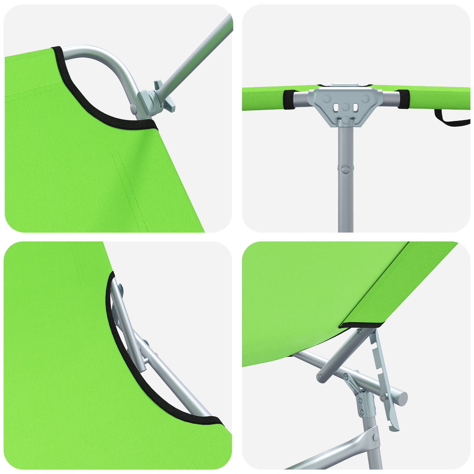 Folding Sun Loungers 2 pcs with Canopy Green 600D Oxford Fabric - Image 8