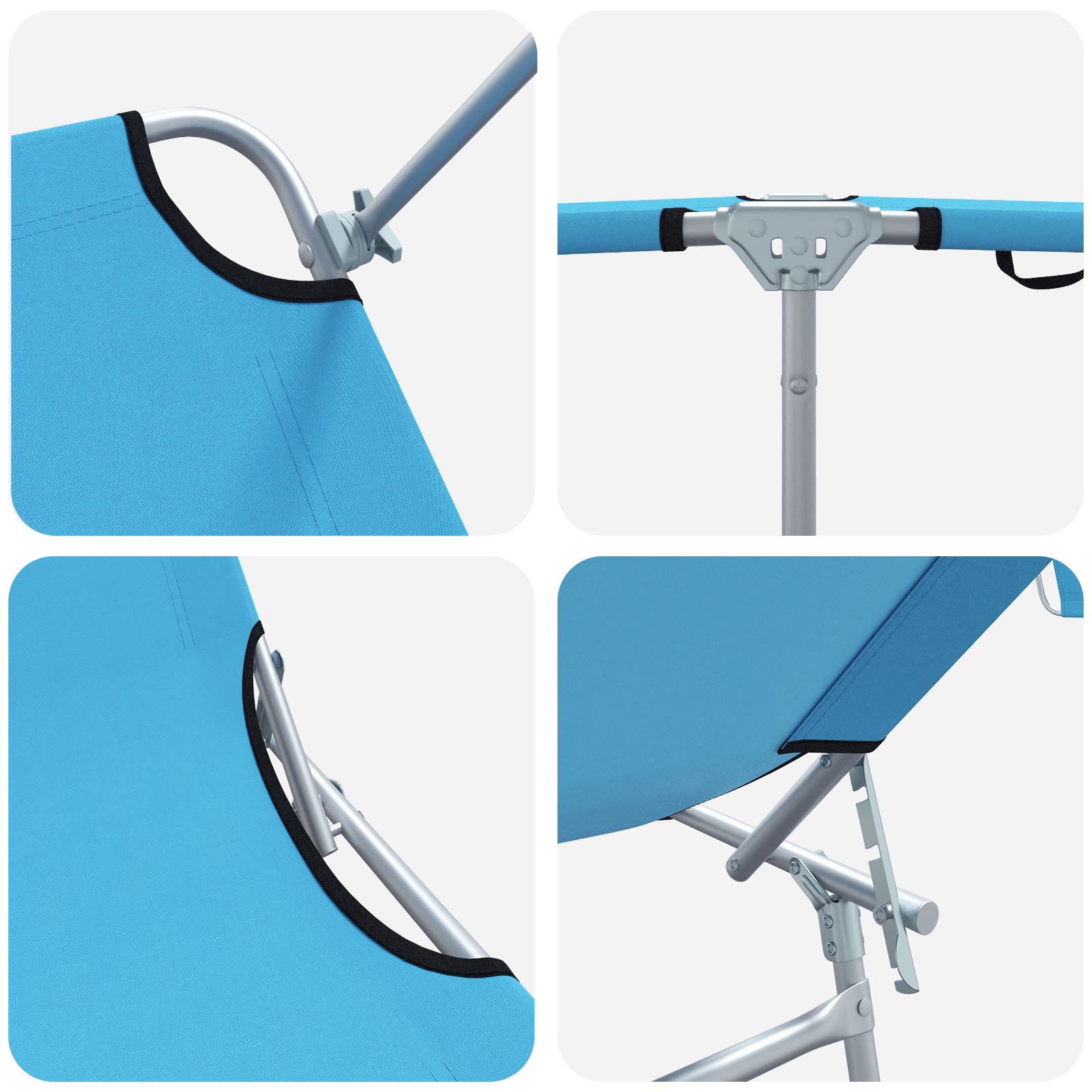 Folding Sun Loungers 2 pcs with Canopy Bright Blue 600D Oxford Fabric - Image 8