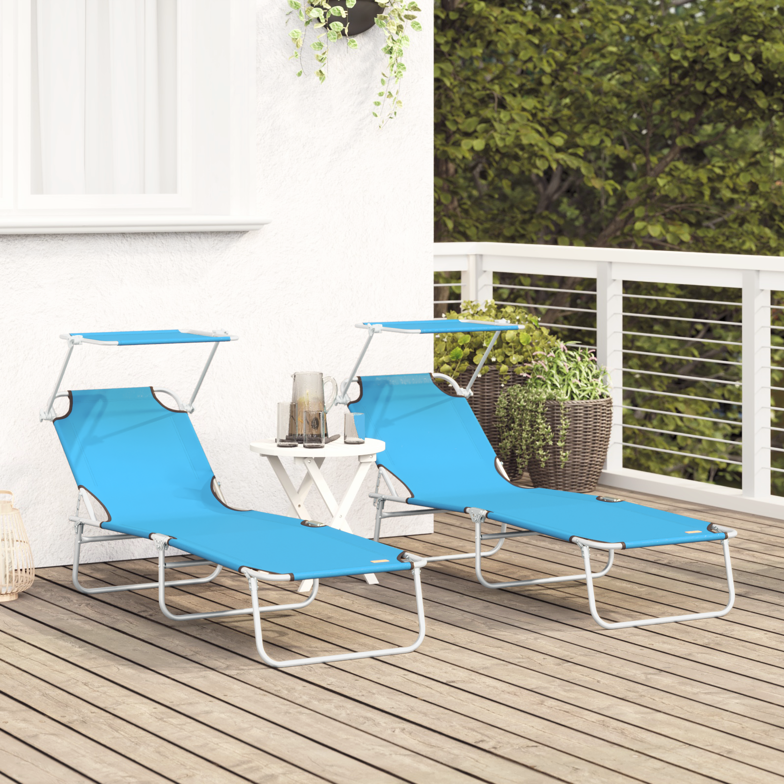 Folding Sun Loungers 2 pcs with Canopy Bright Blue 600D Oxford Fabric - Image 3