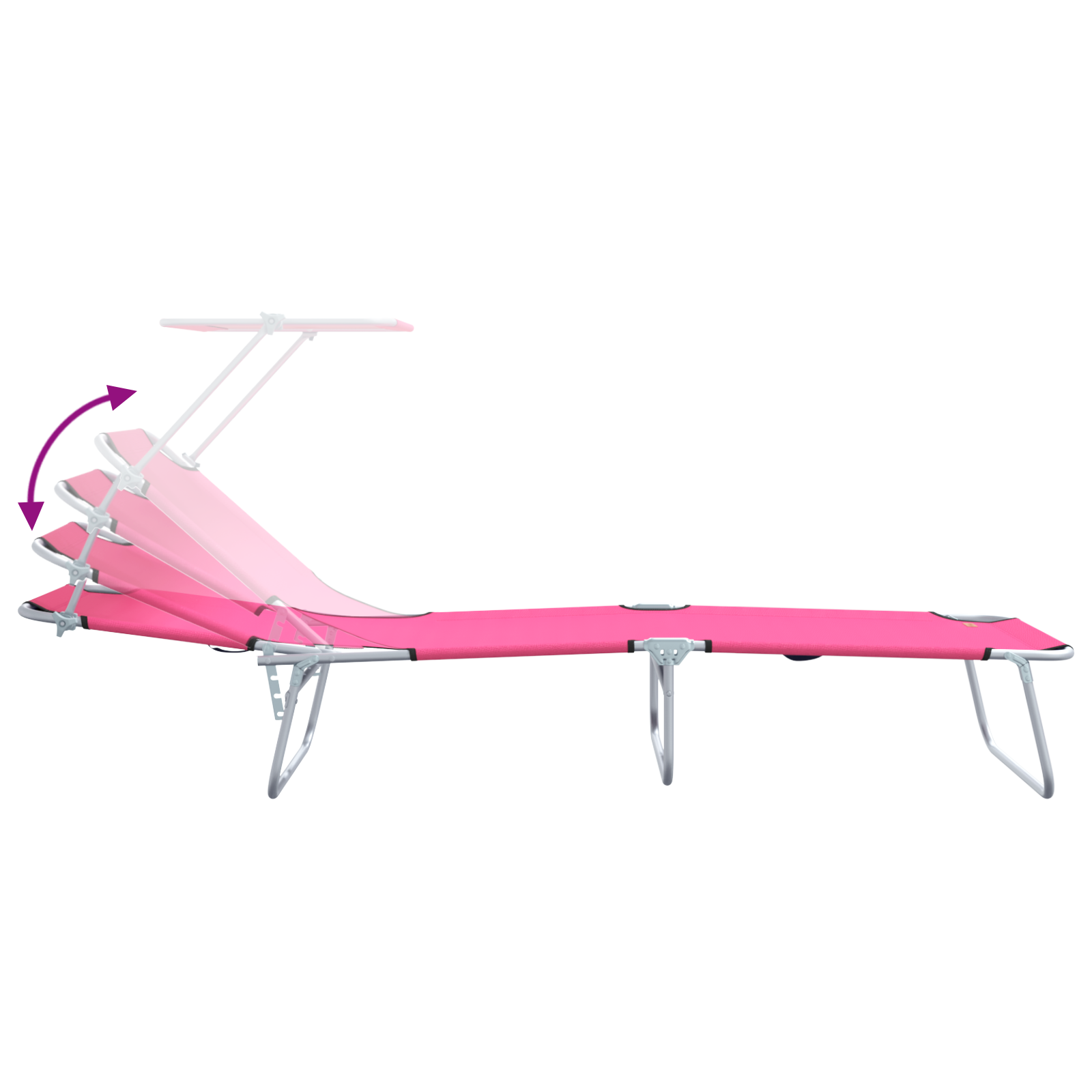 Folding Sun Loungers 2 pcs with Canopy Pink 600D Oxford Fabric - Image 10