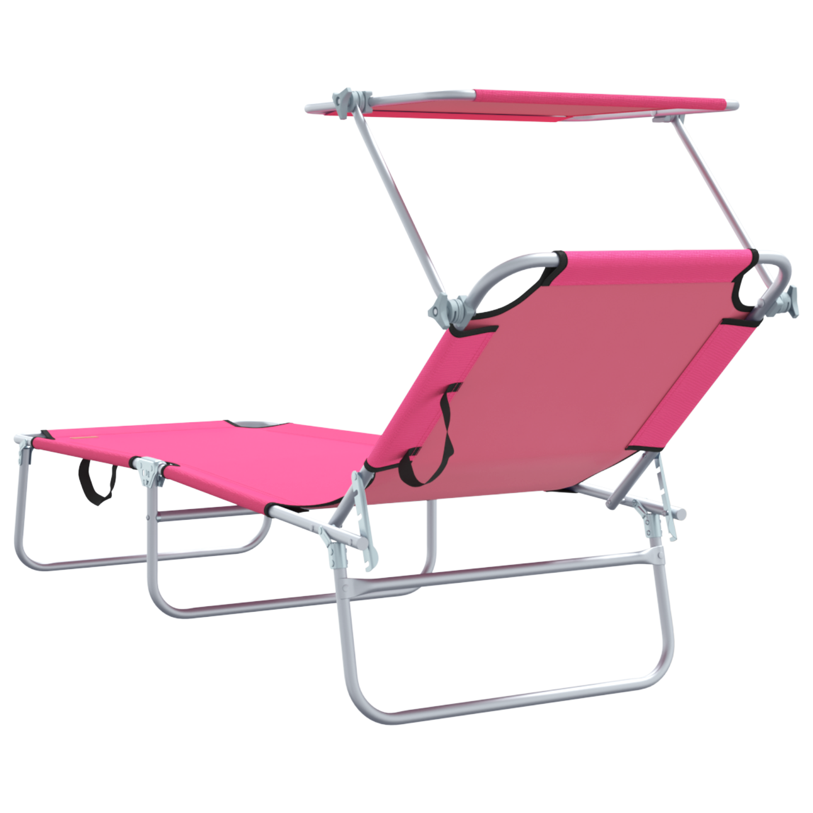 Folding Sun Loungers 2 pcs with Canopy Pink 600D Oxford Fabric - Image 7