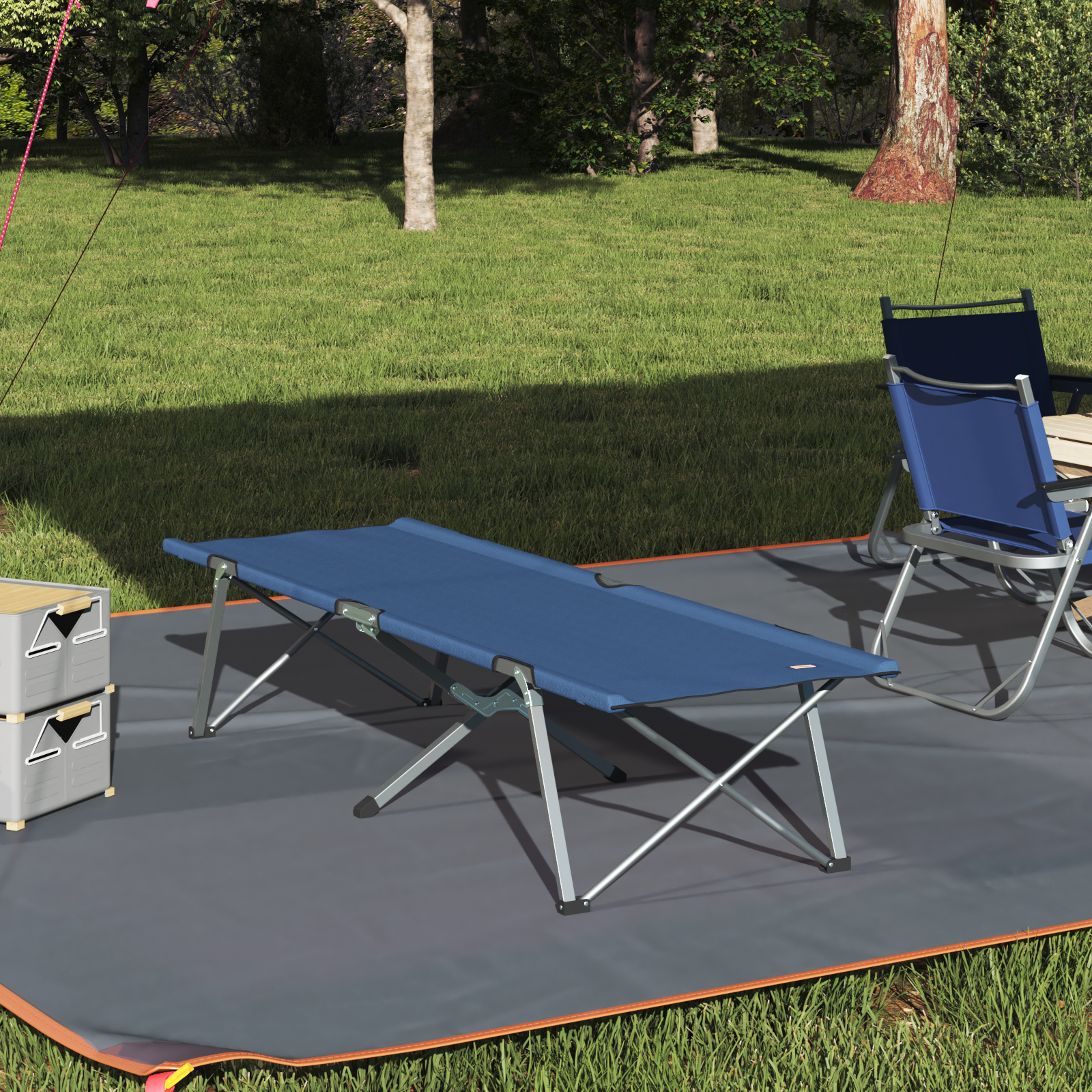 Folding Camping Bed Blue Metal, Fabric Standard Foldable