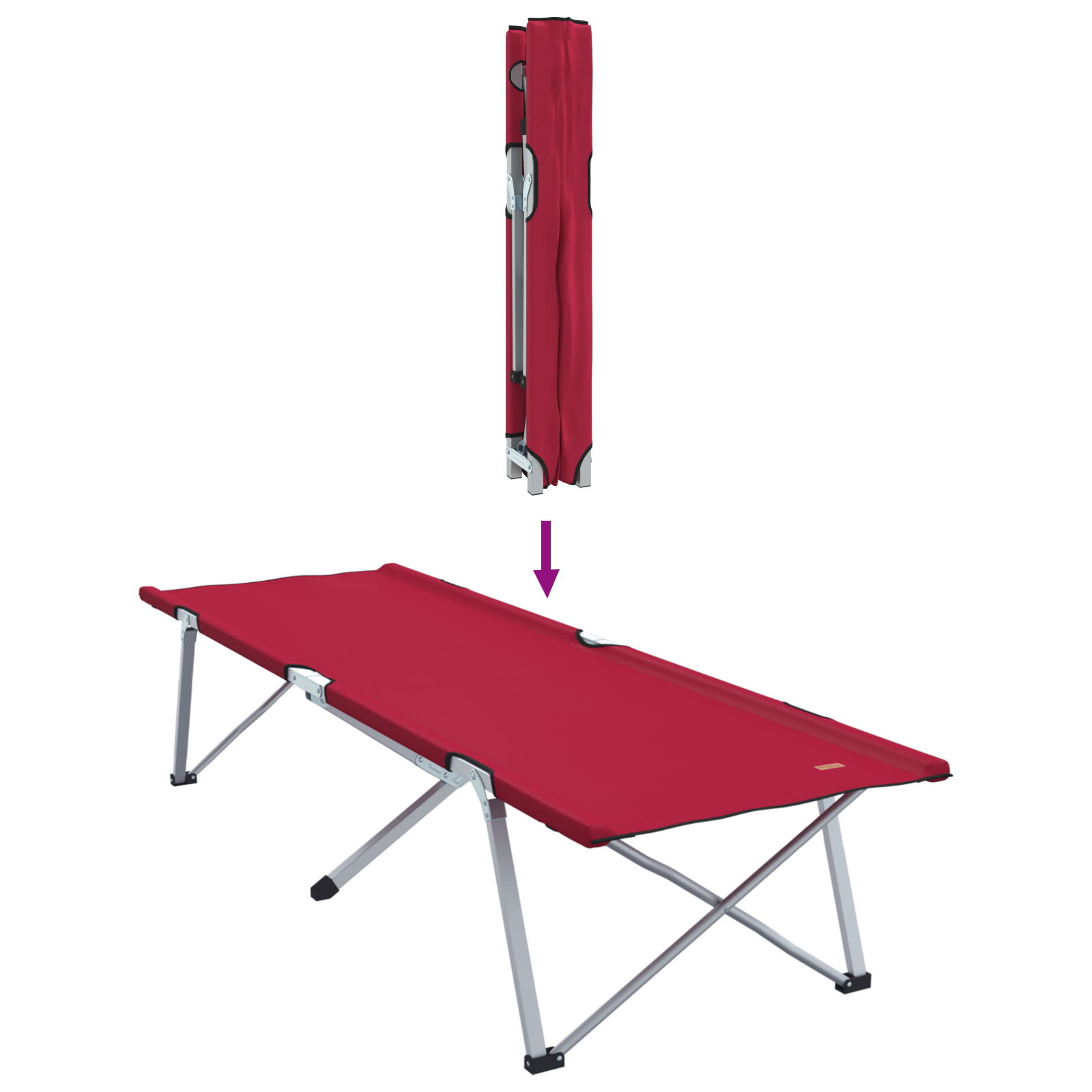 Folding Camping Bed Red Metal and Fabric Standard Foldable - Image 8