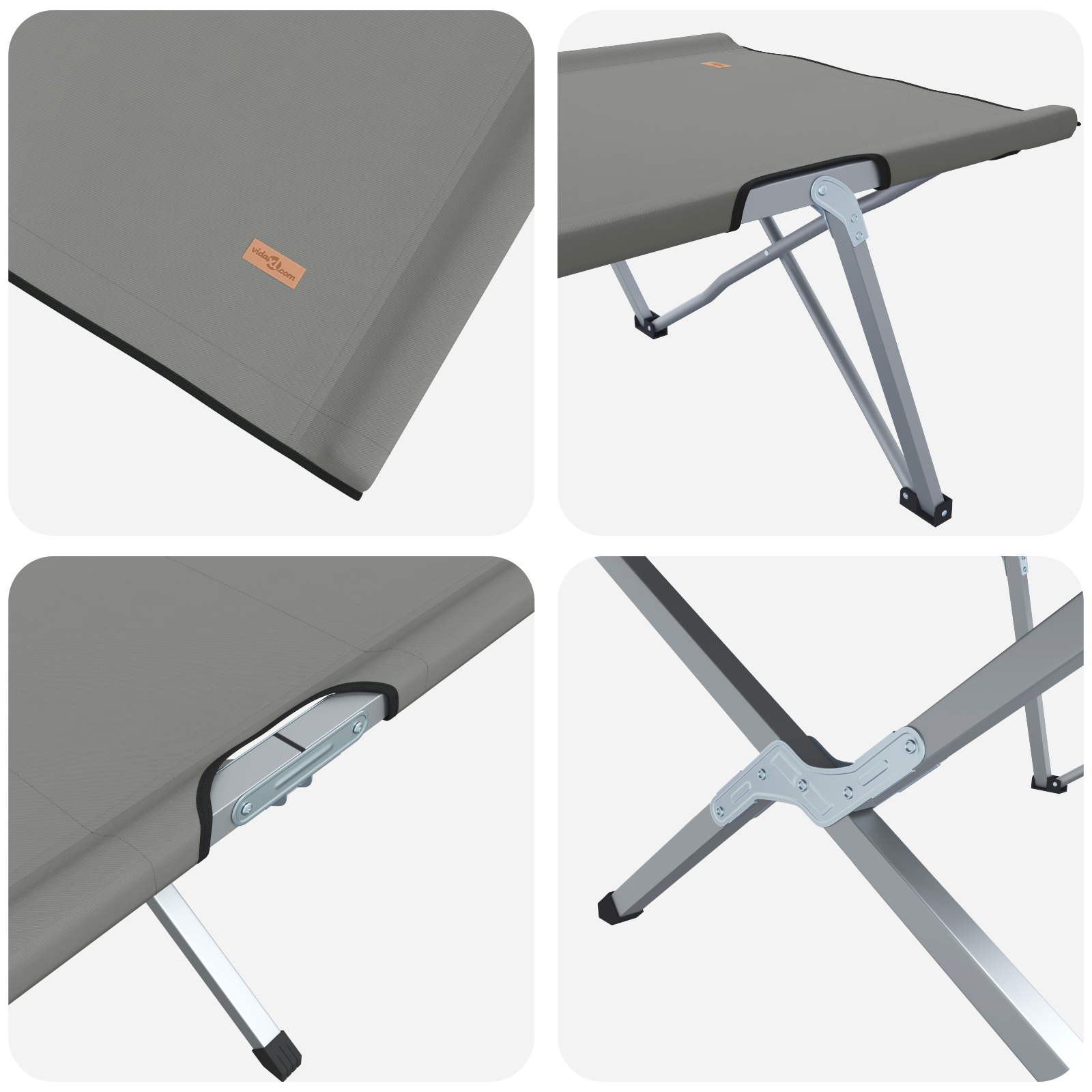 Folding Camping Bed Grey Aluminium Large Foldable - Image 7