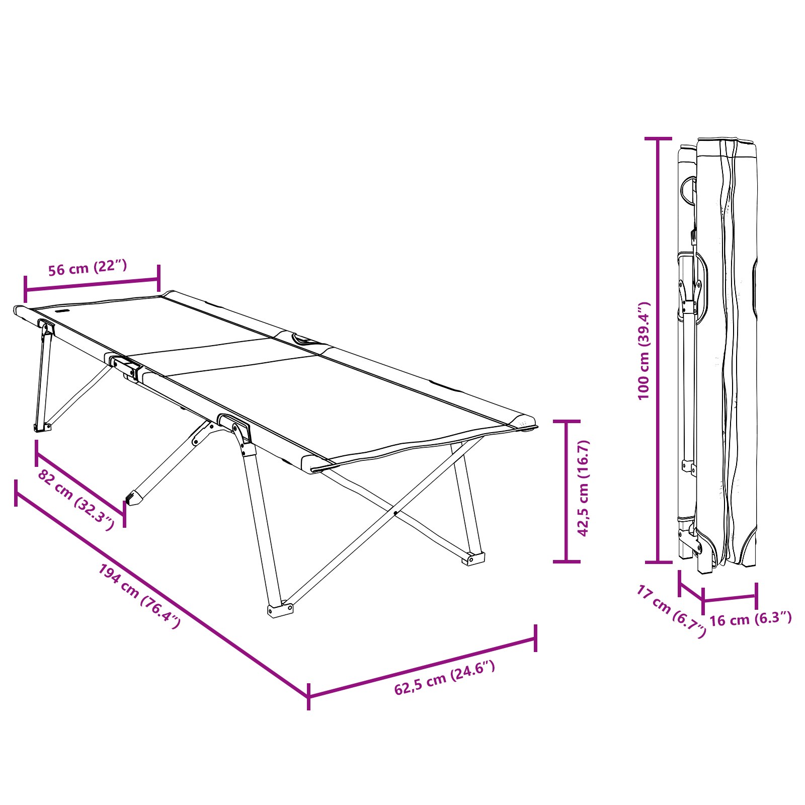 Folding Camping Bed Grey Aluminium Large Foldable - Image 9