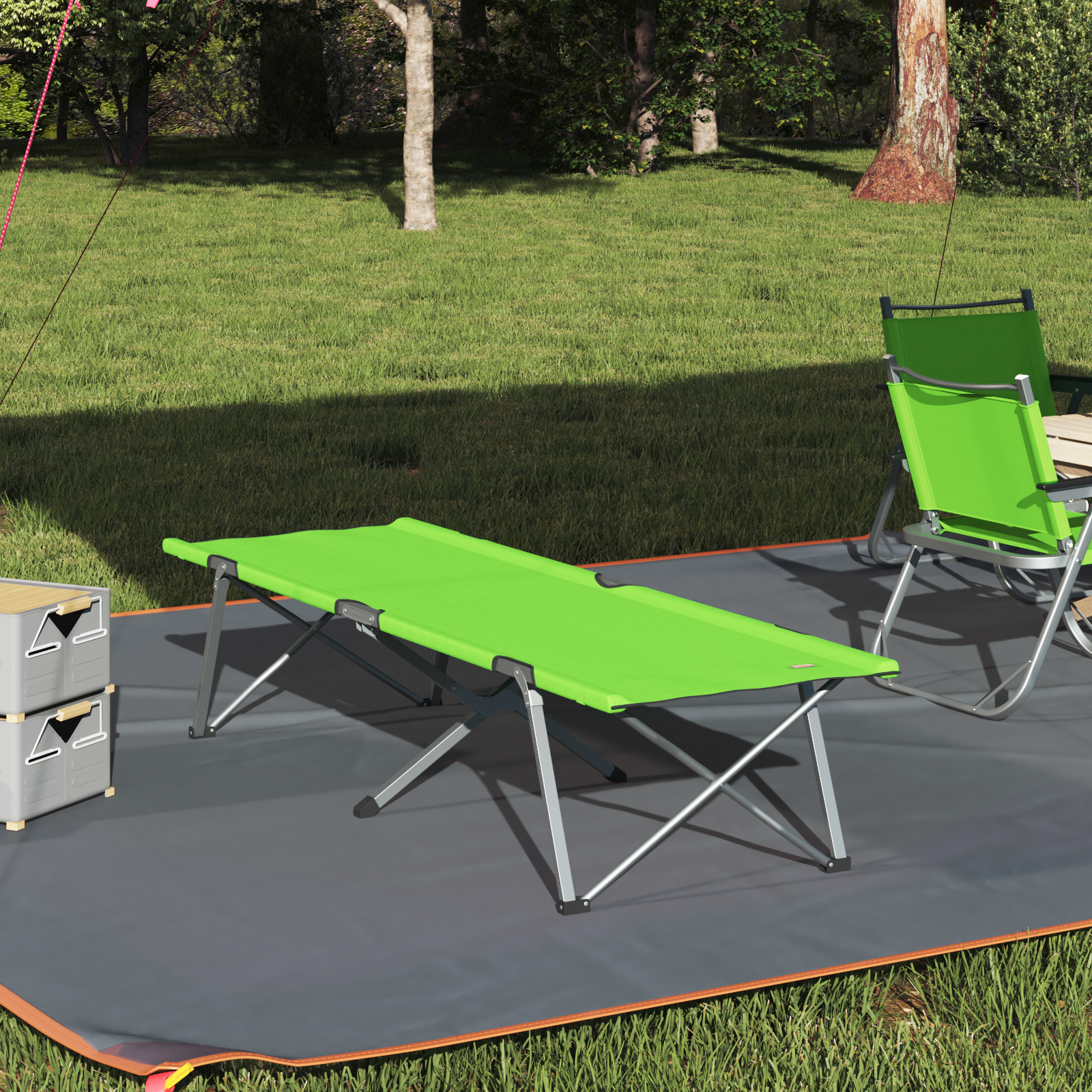 Folding Camping Bed Dark green Metal, Fabric Single Foldable