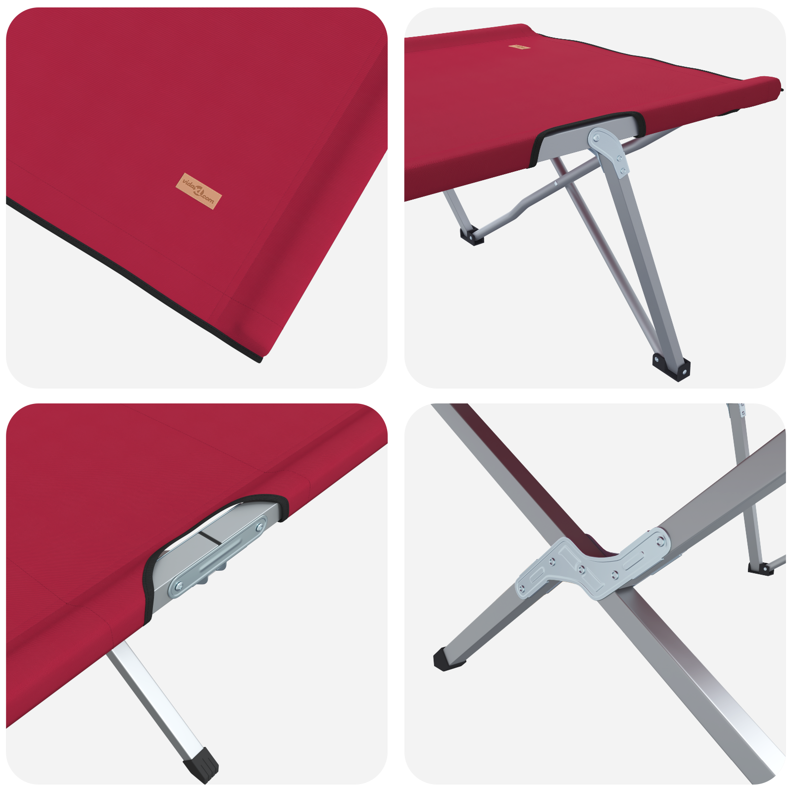 Folding Lounge Bed Red Metal, Fabric Standard Foldable - Image 8