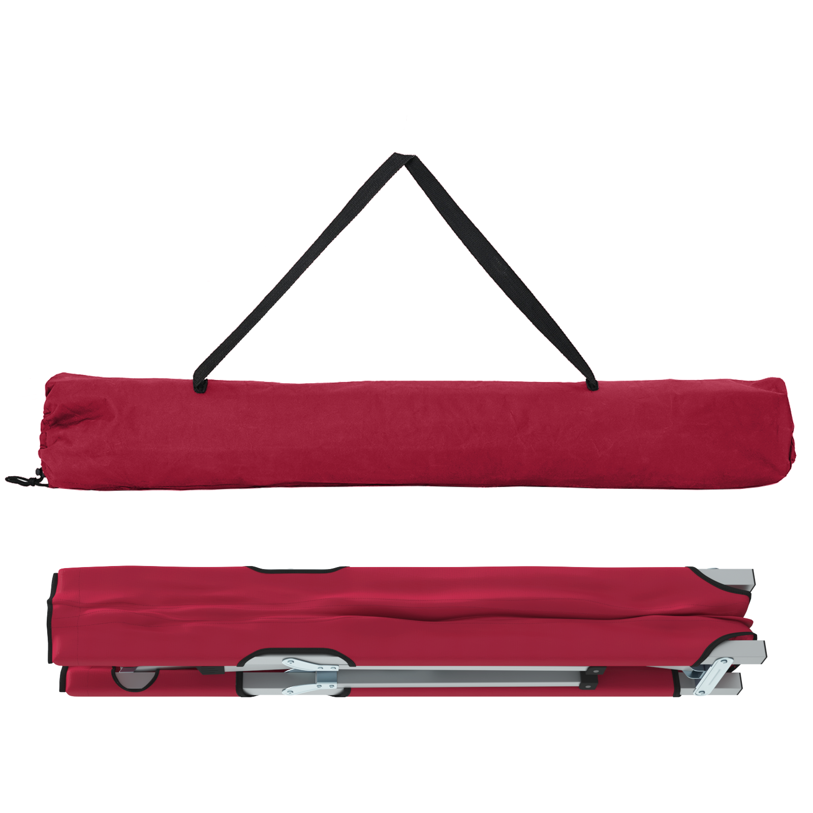 Folding Lounge Bed Red Metal, Fabric Standard Foldable - Image 5