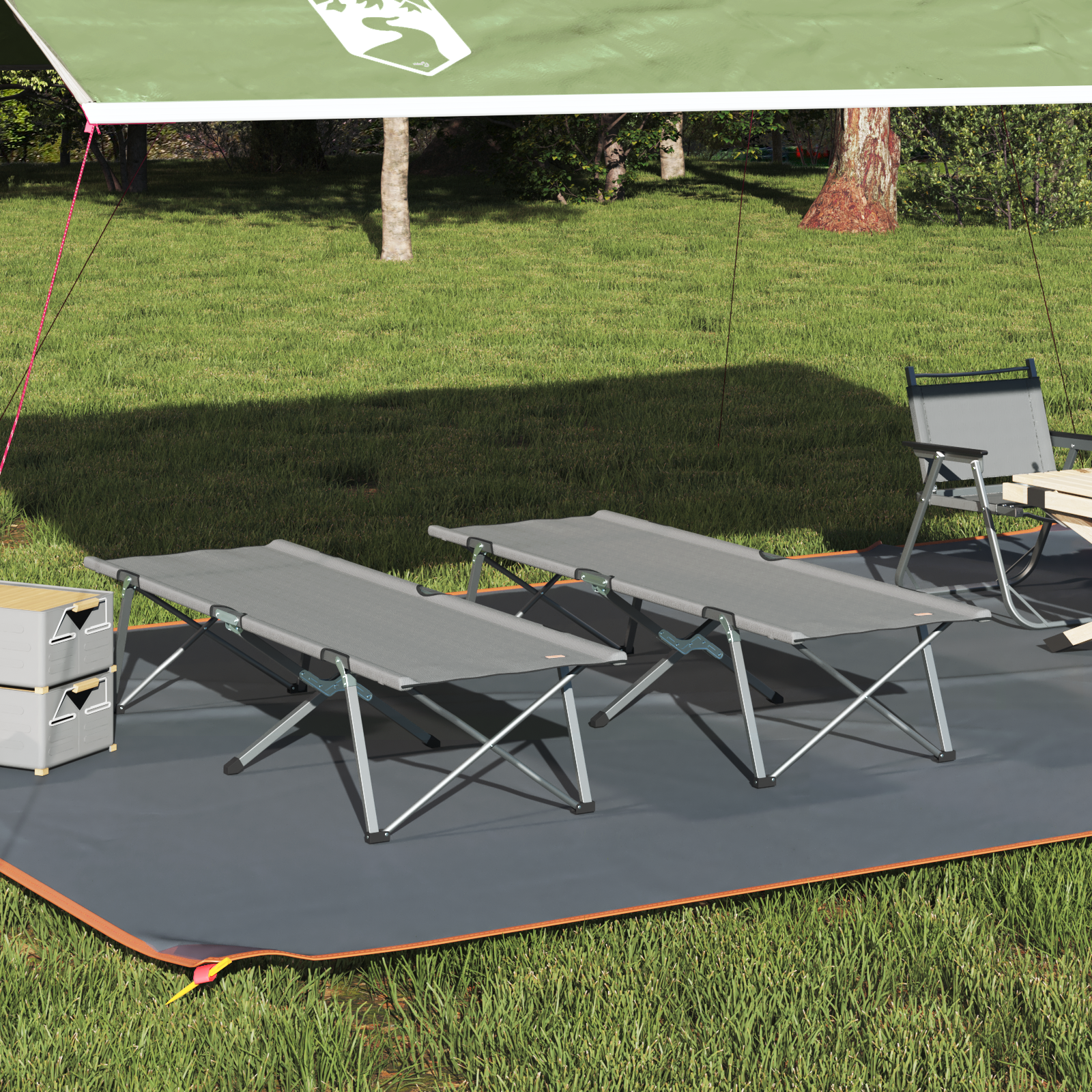 Folding Camping Beds 2 pcs with Carry Bag Grey 600D Oxford Fabric