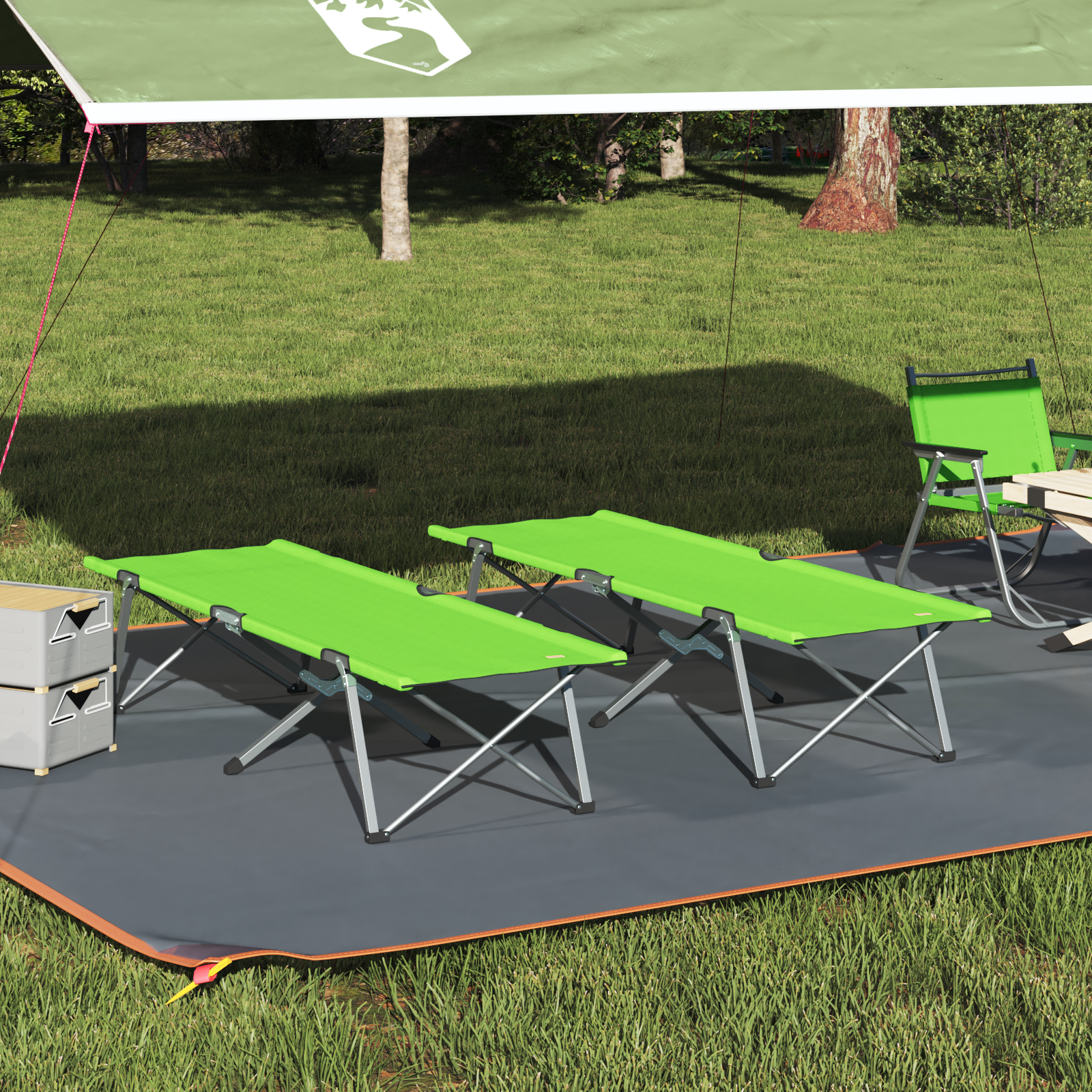 Folding Camping Bed Dark green Metal frame with fabric surface