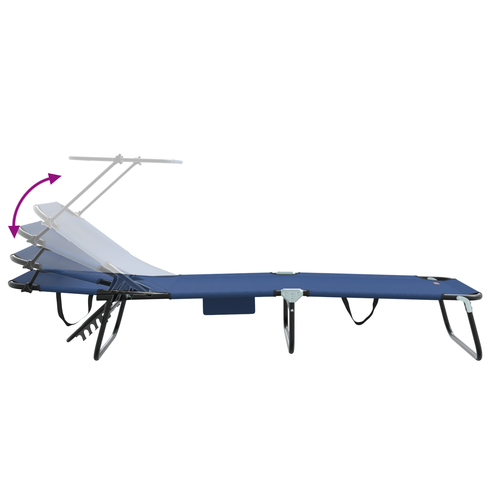 Folding Sun Lounger with Canopy Blue 600D Oxford Fabric - Image 9