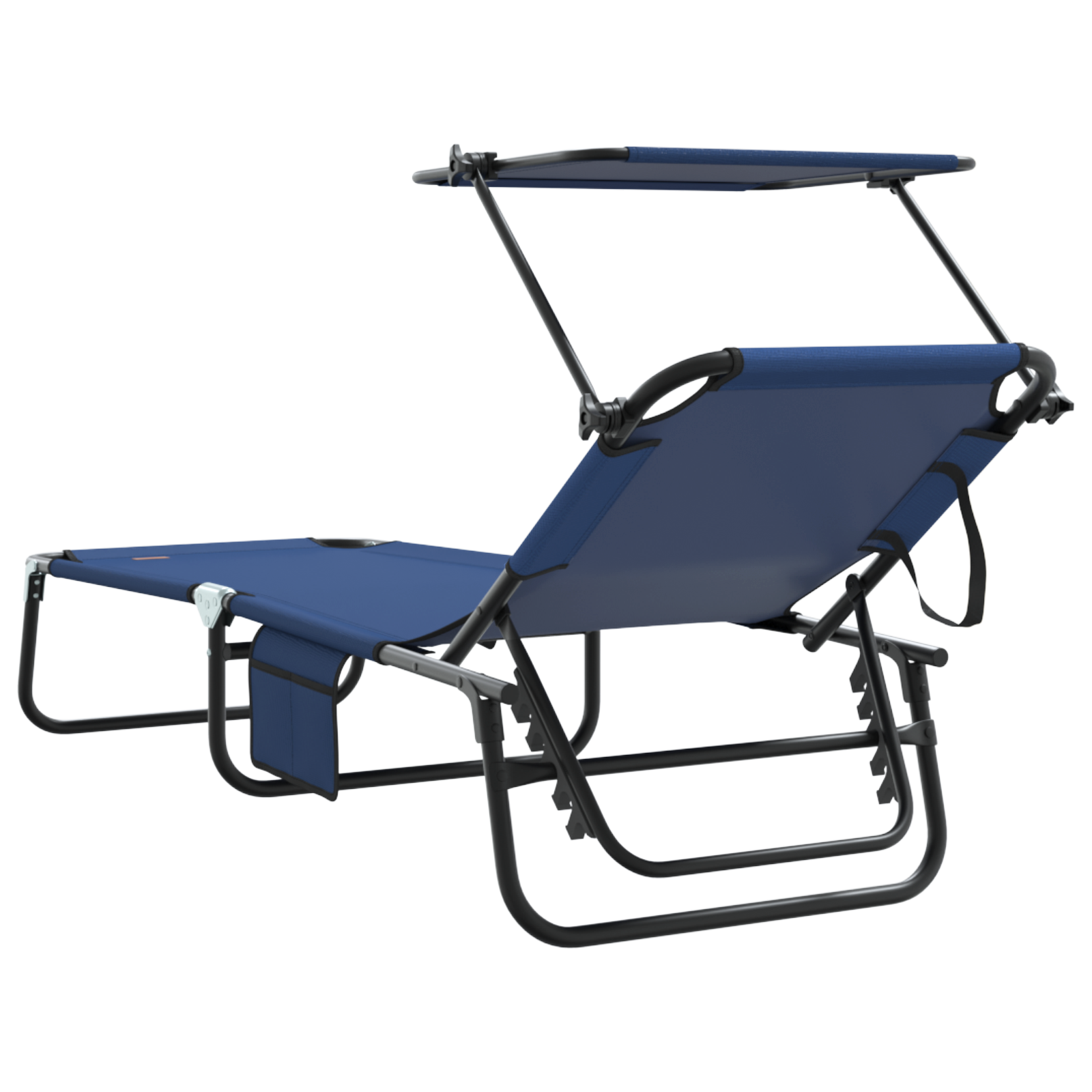Folding Sun Lounger with Canopy Blue 600D Oxford Fabric - Image 6