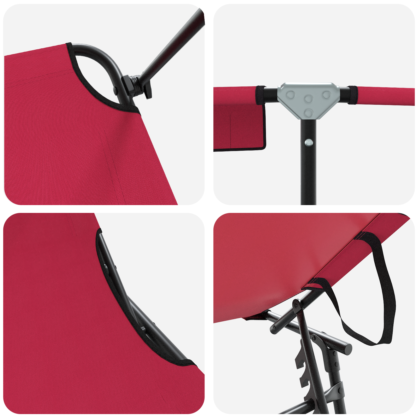 Folding Sun Lounger with Canopy Red 600D Oxford Fabric - Image 7