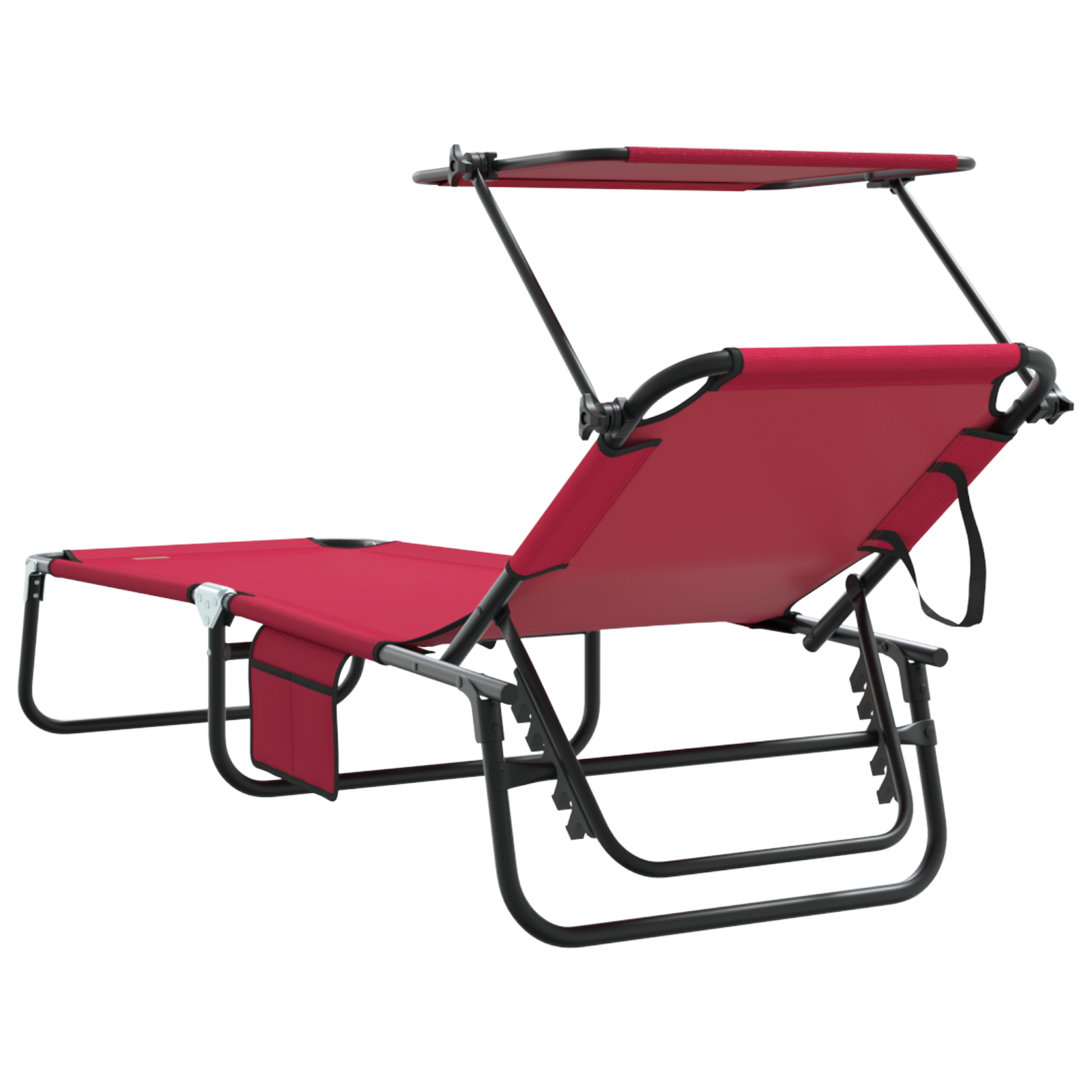 Folding Sun Lounger with Canopy Red 600D Oxford Fabric - Image 6
