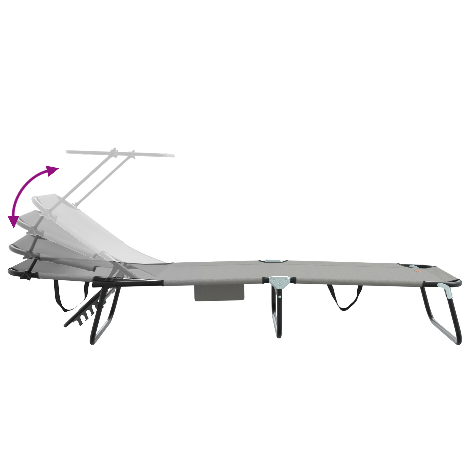 Folding Sun Lounger with Canopy Grey 600D Oxford Fabric - Image 9
