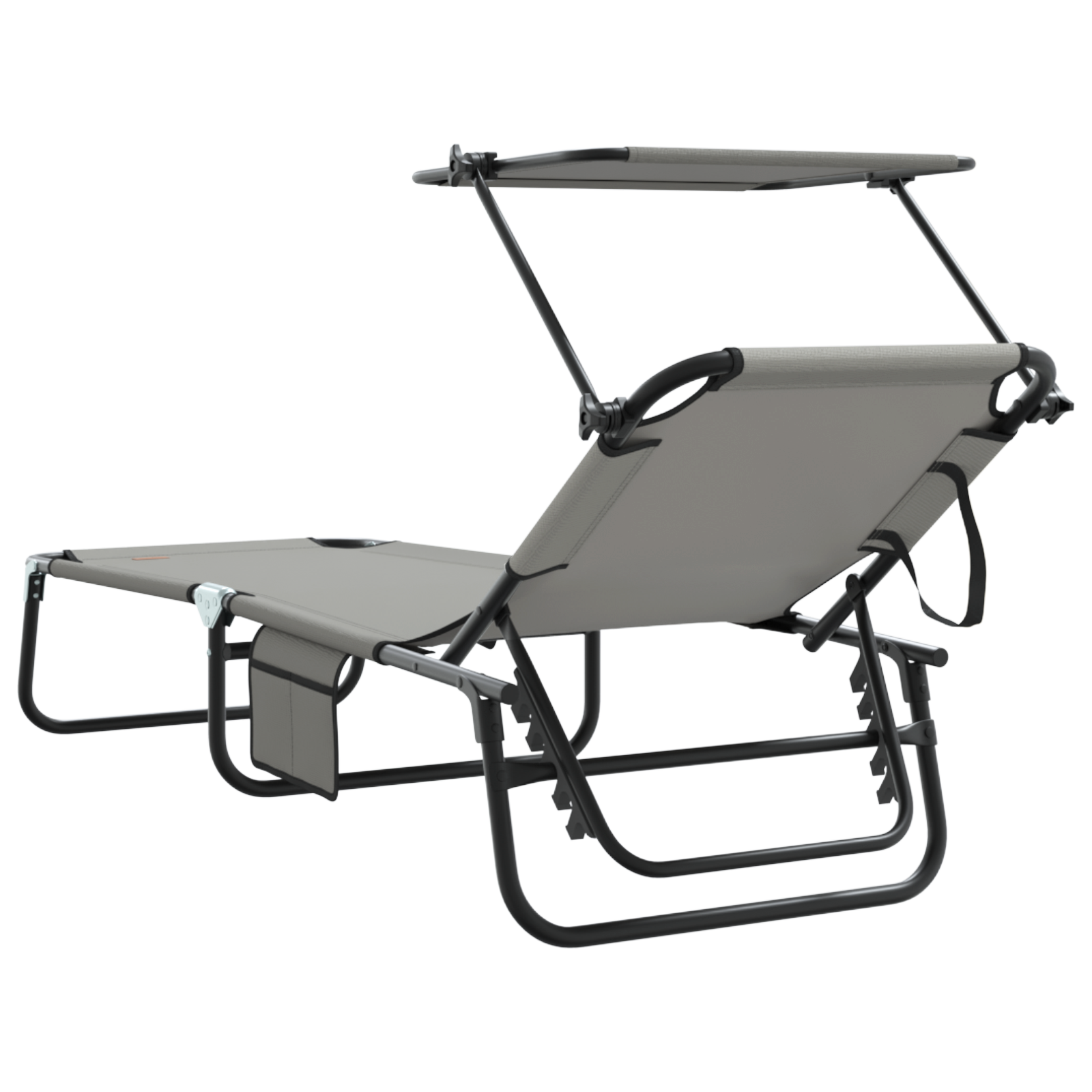 Folding Sun Lounger with Canopy Grey 600D Oxford Fabric - Image 6