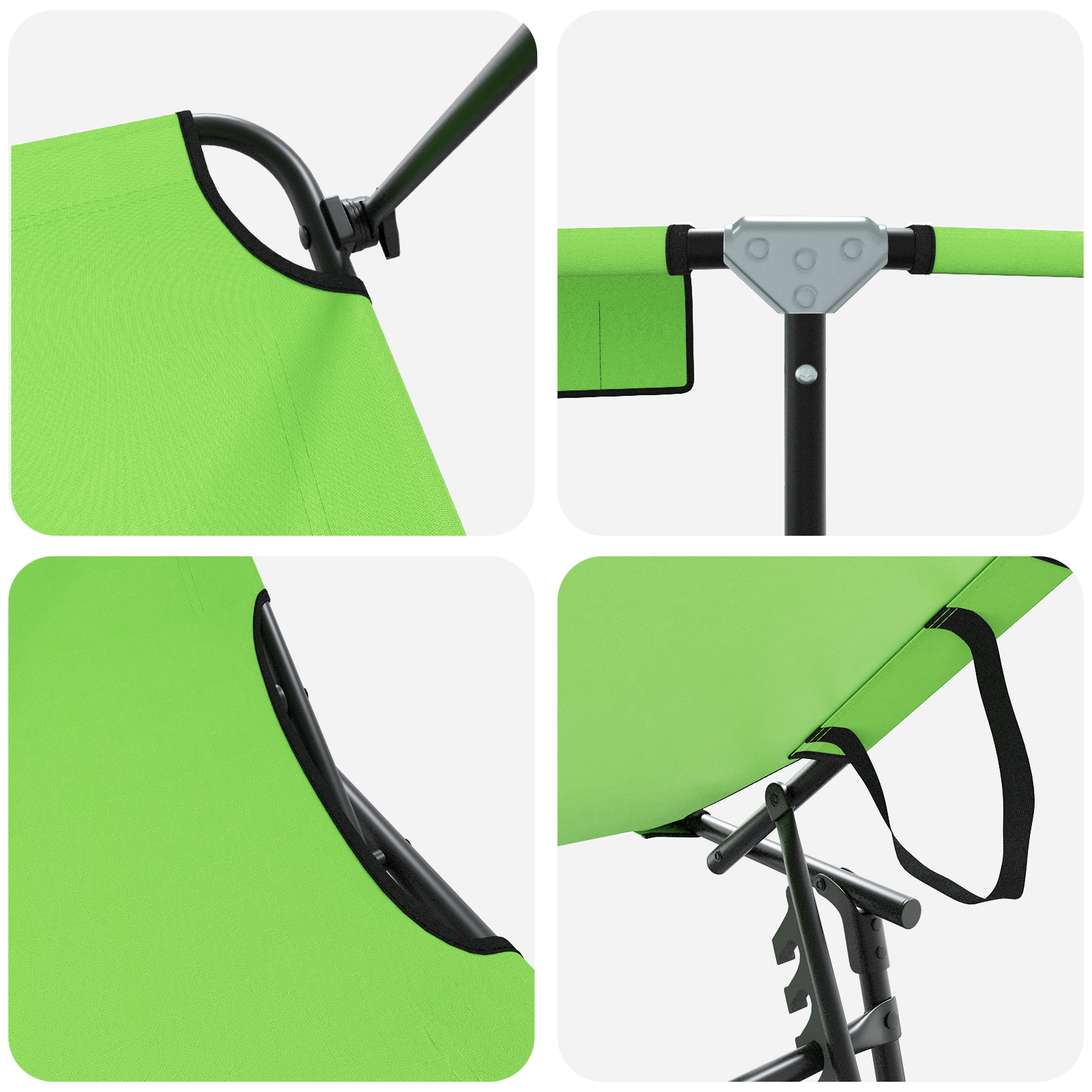 Folding Sun Lounger with Canopy Green 600D Oxford Fabric - Image 7