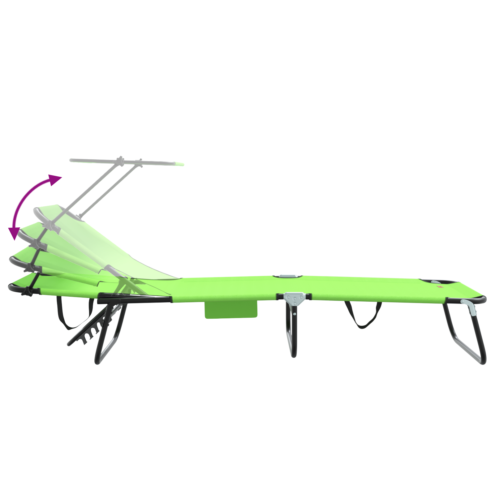 Folding Sun Lounger with Canopy Green 600D Oxford Fabric - Image 9