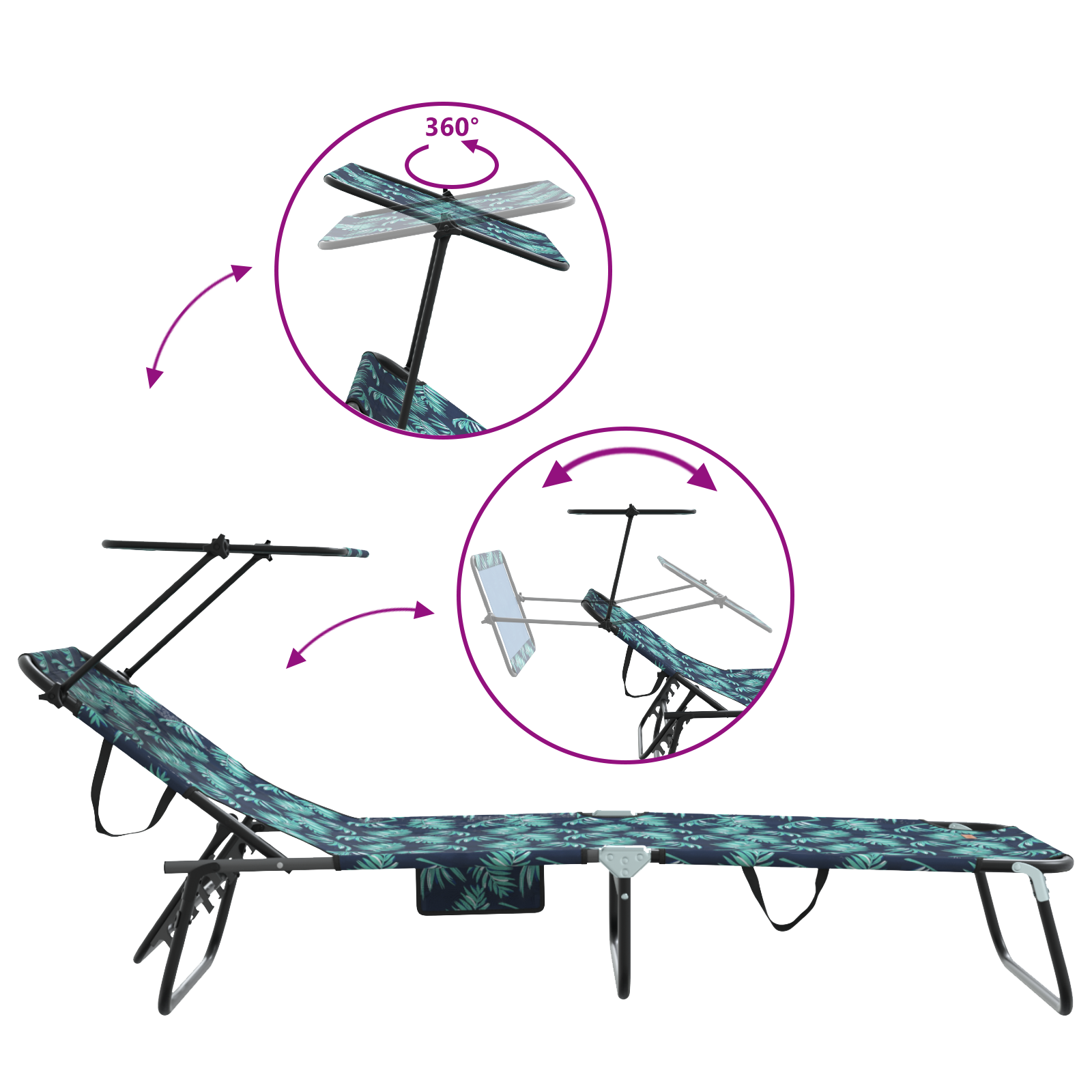 Folding Sun Lounger with Canopy Leaf Print 600D Oxford Fabric - Image 8