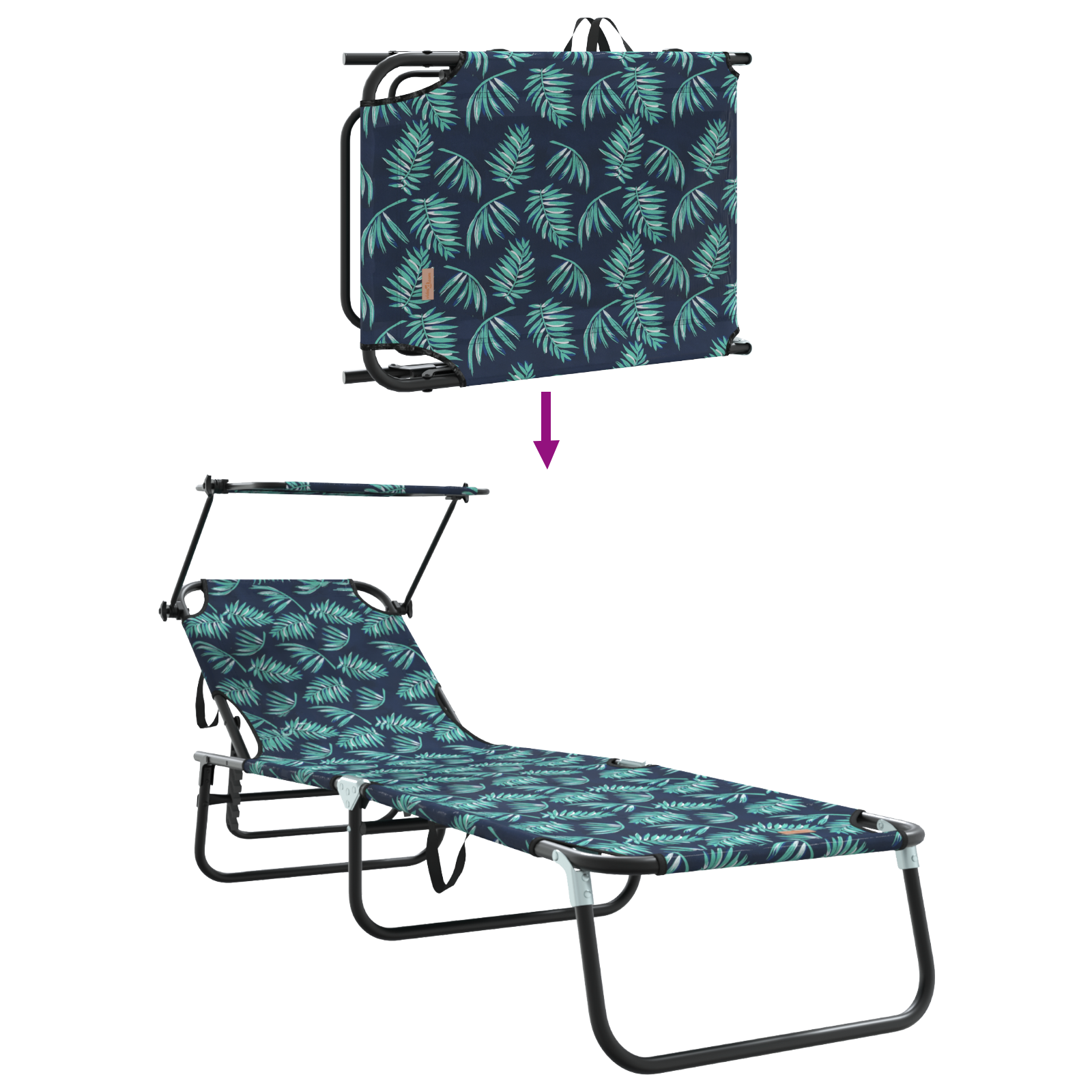 Folding Sun Lounger with Canopy Leaf Print 600D Oxford Fabric - Image 10