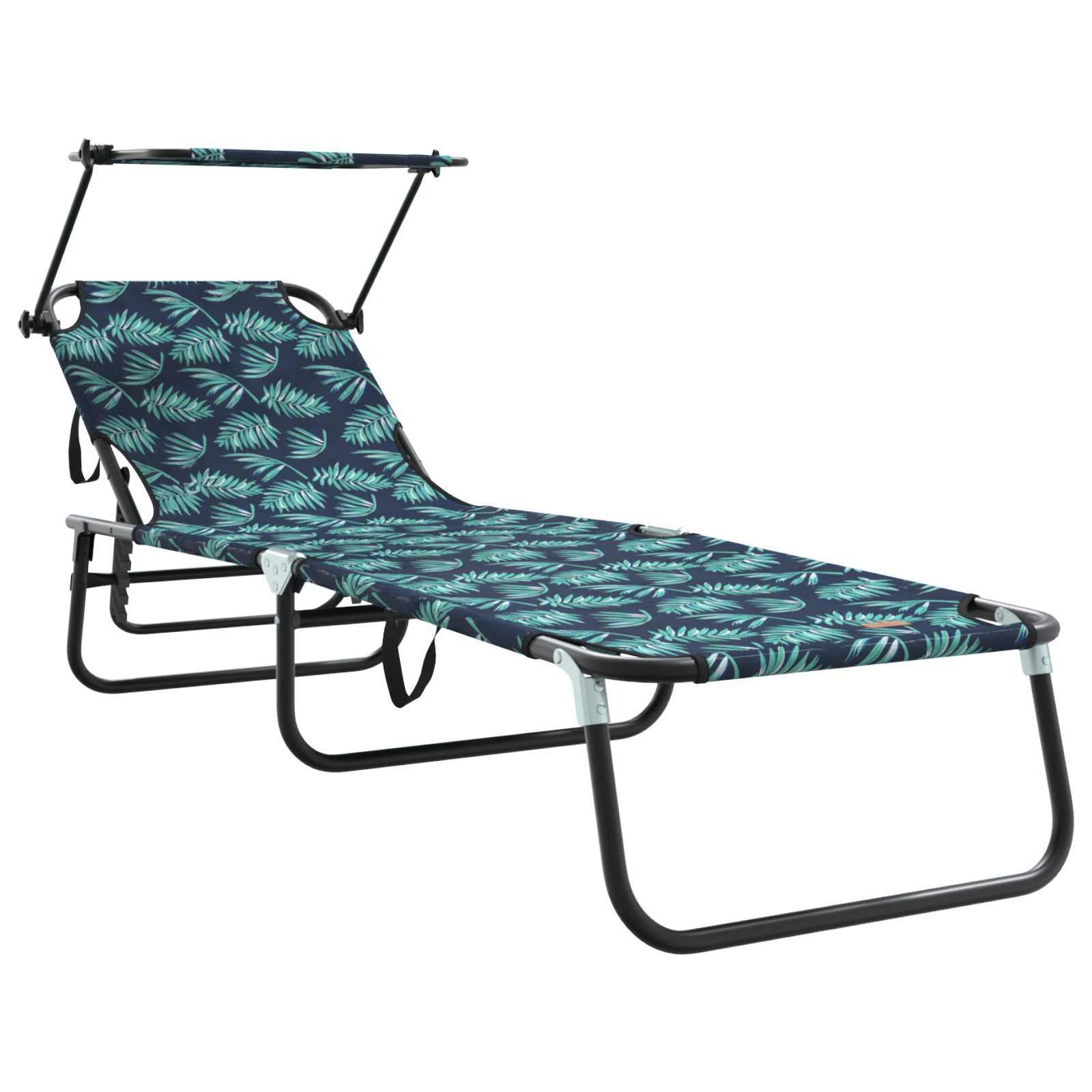 Folding Sun Lounger with Canopy Leaf Print 600D Oxford Fabric - Image 2