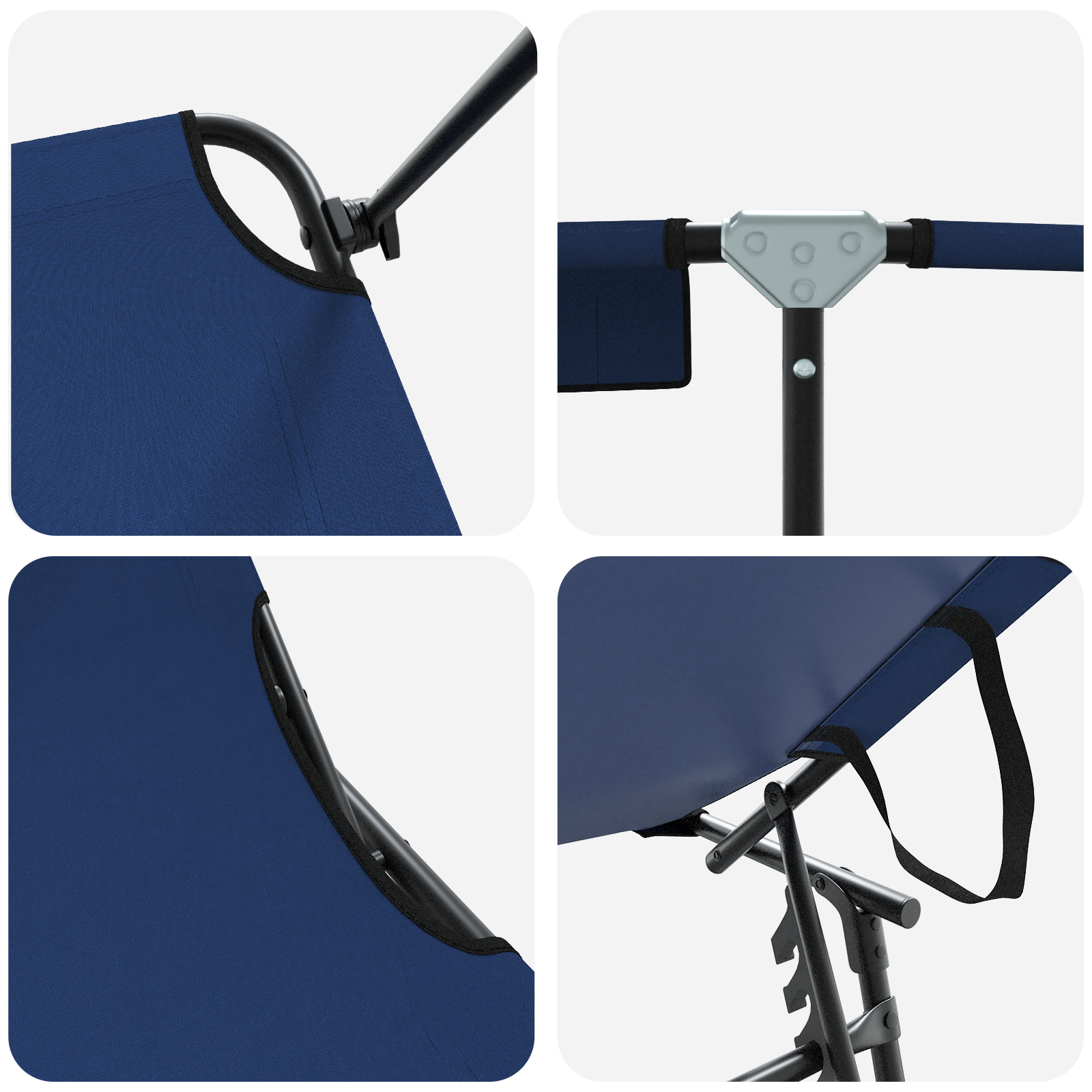Folding Sun Loungers 2 pcs with Canopy Blue 600D Oxford Fabric - Image 8