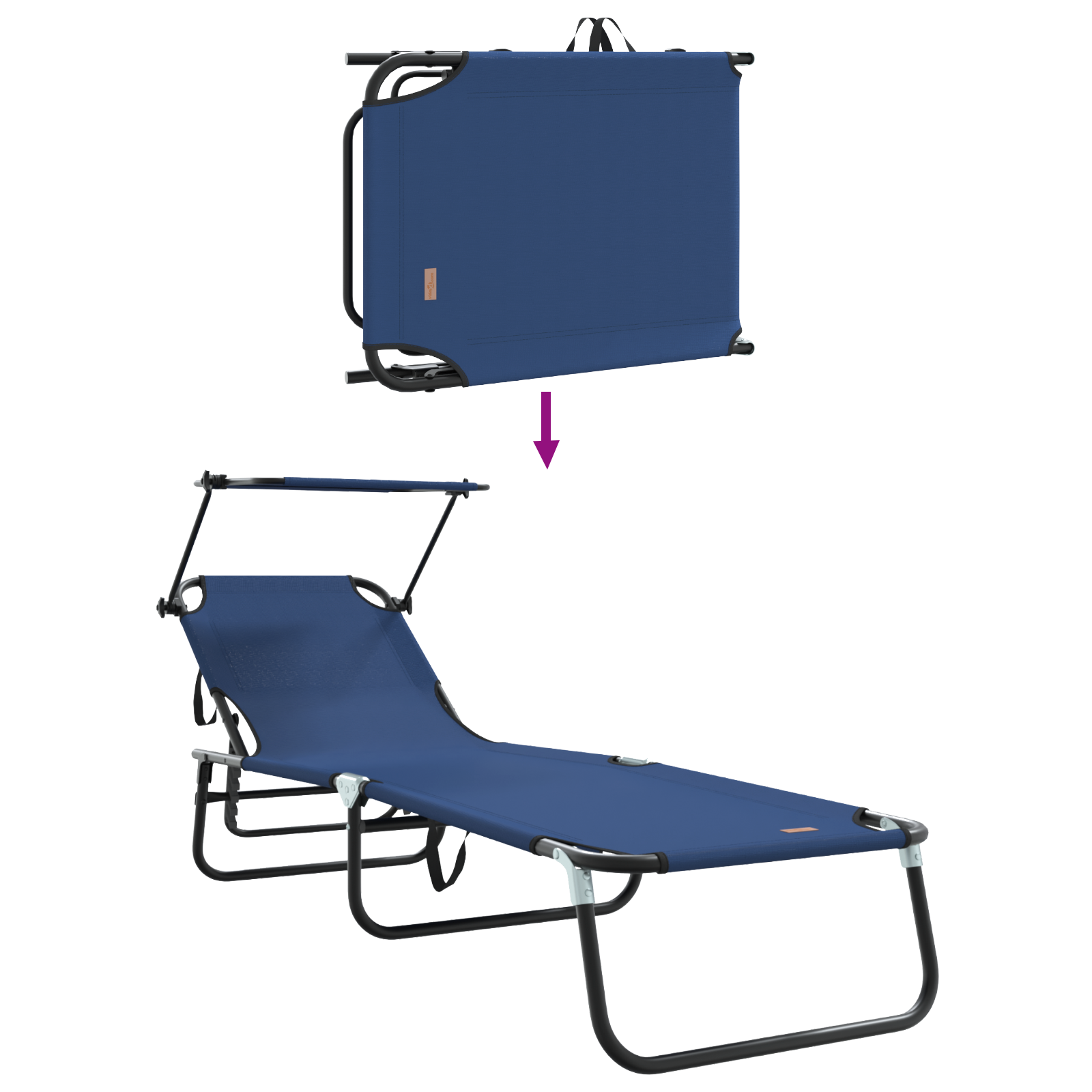 Folding Sun Loungers 2 pcs with Canopy Blue 600D Oxford Fabric - Image 11