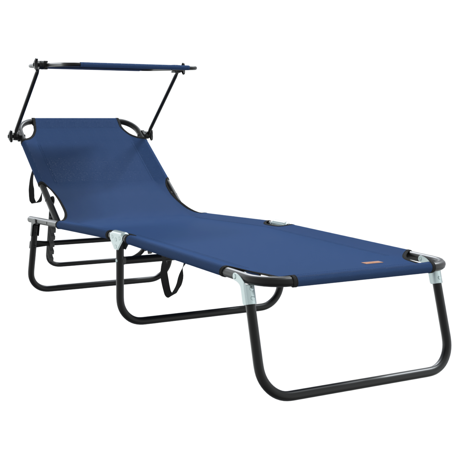 Folding Sun Loungers 2 pcs with Canopy Blue 600D Oxford Fabric - Image 4