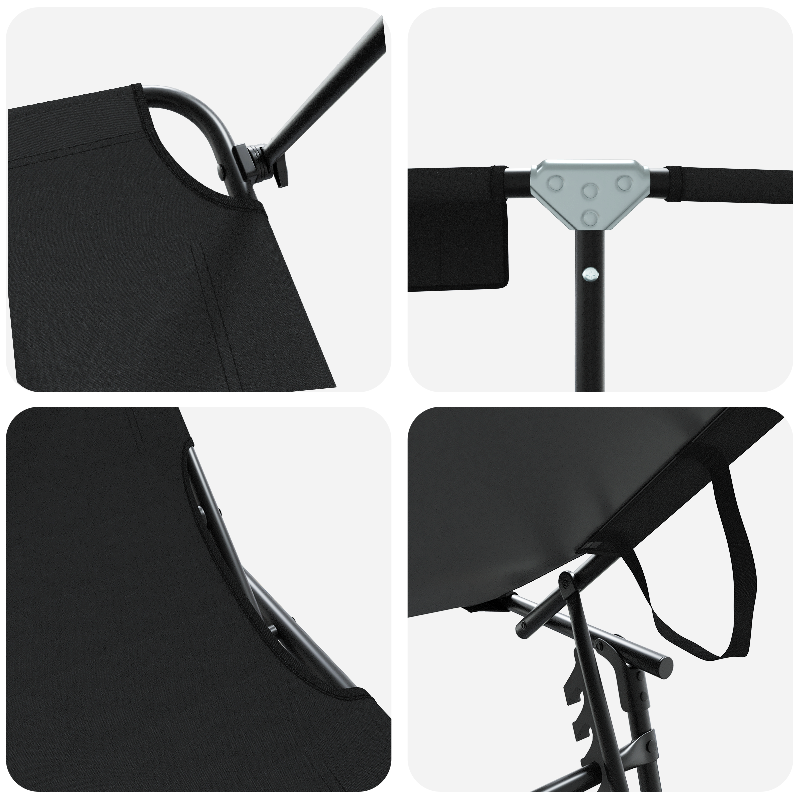 Folding Sun Loungers 2 pcs with Canopy Black 600D Oxford Fabric - Image 8