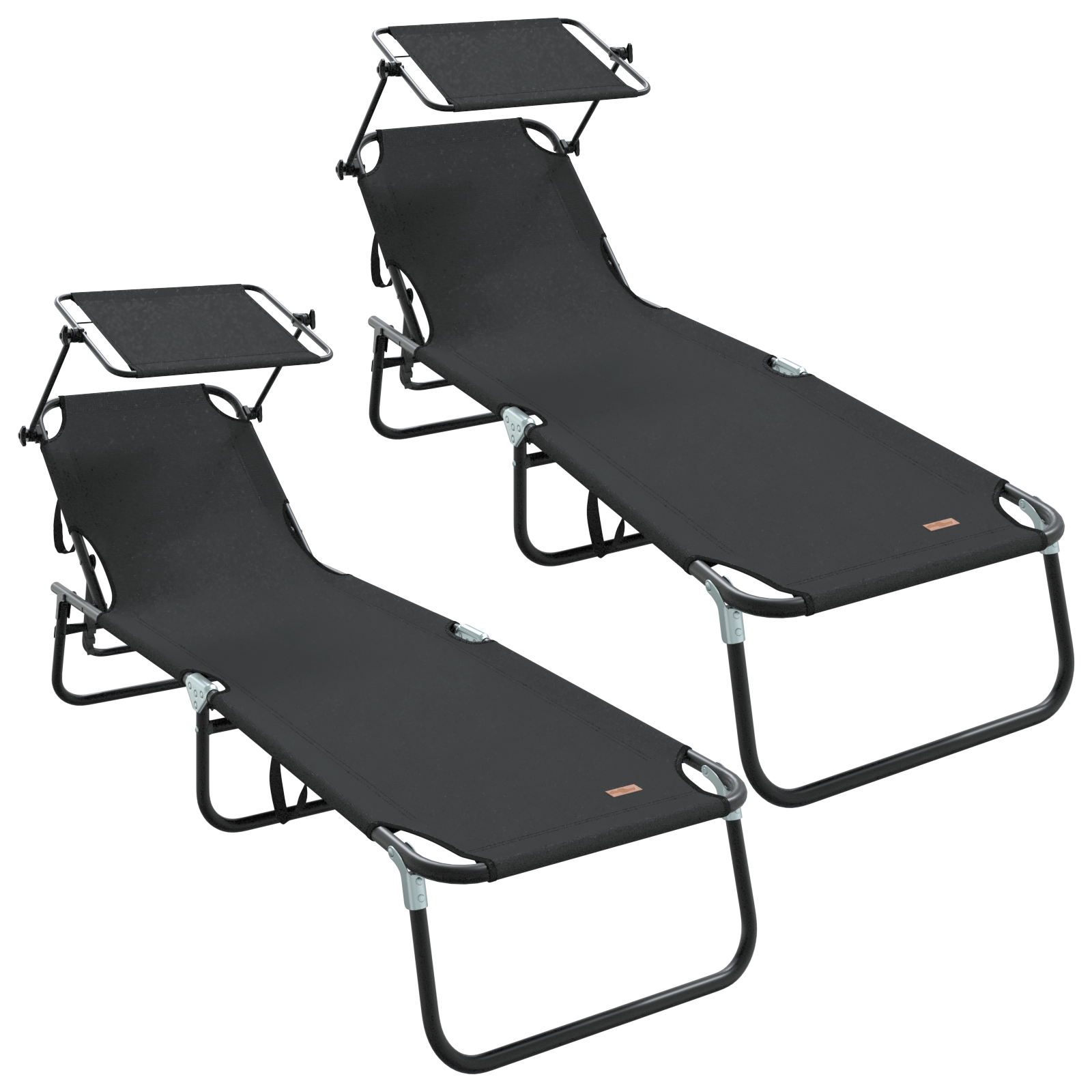 Folding Sun Loungers 2 pcs with Canopy Black 600D Oxford Fabric - Image 2