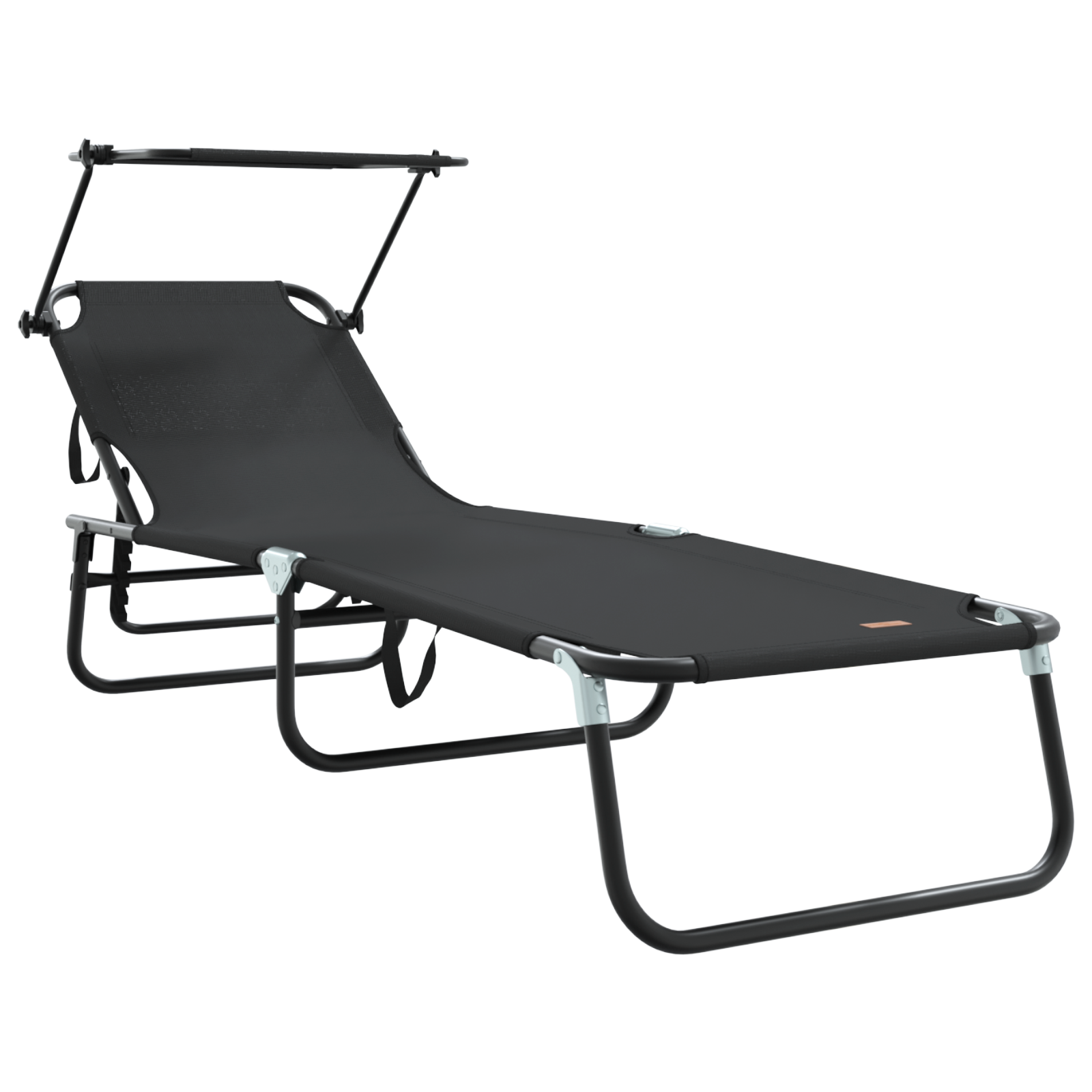 Folding Sun Loungers 2 pcs with Canopy Black 600D Oxford Fabric - Image 4