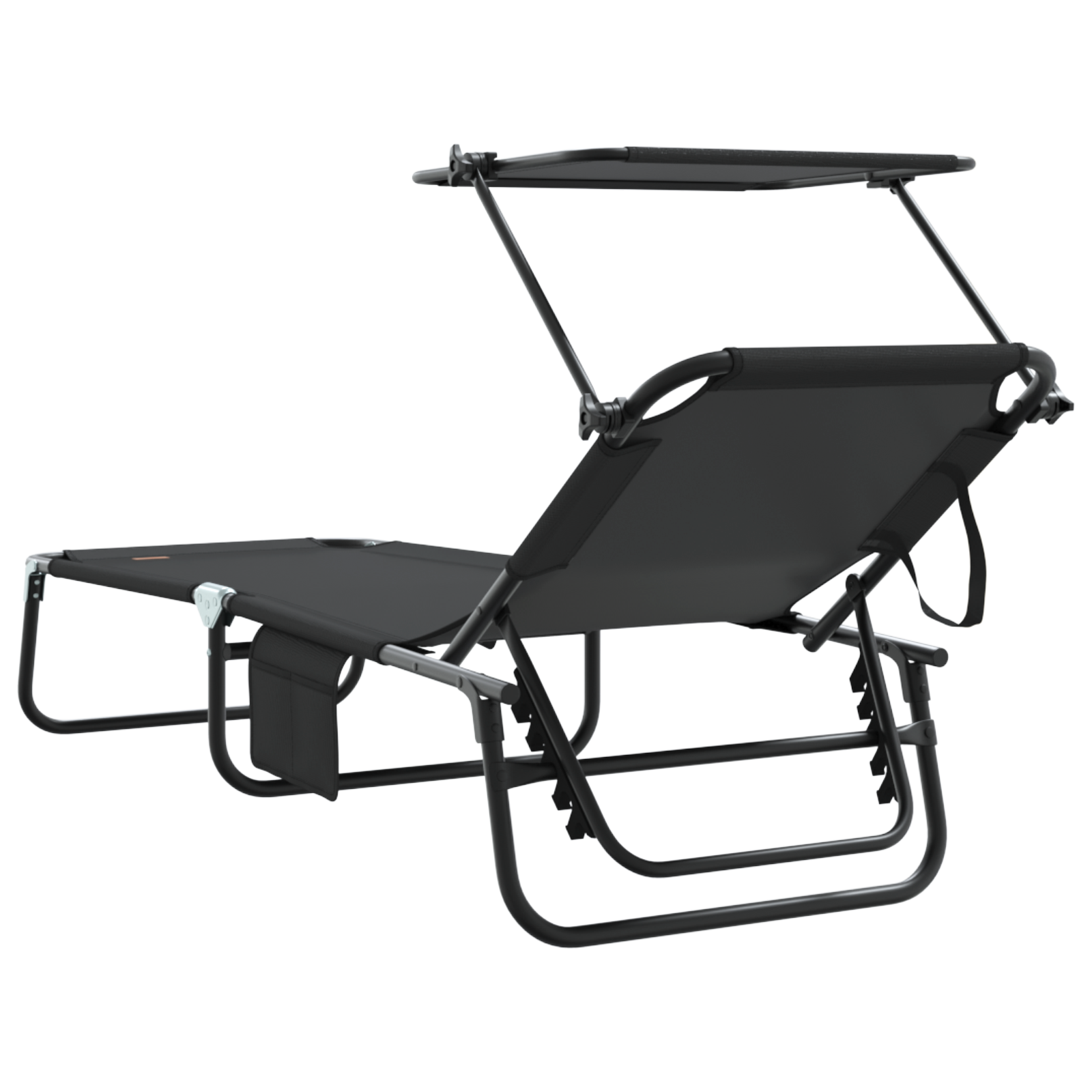Folding Sun Loungers 2 pcs with Canopy Black 600D Oxford Fabric - Image 7